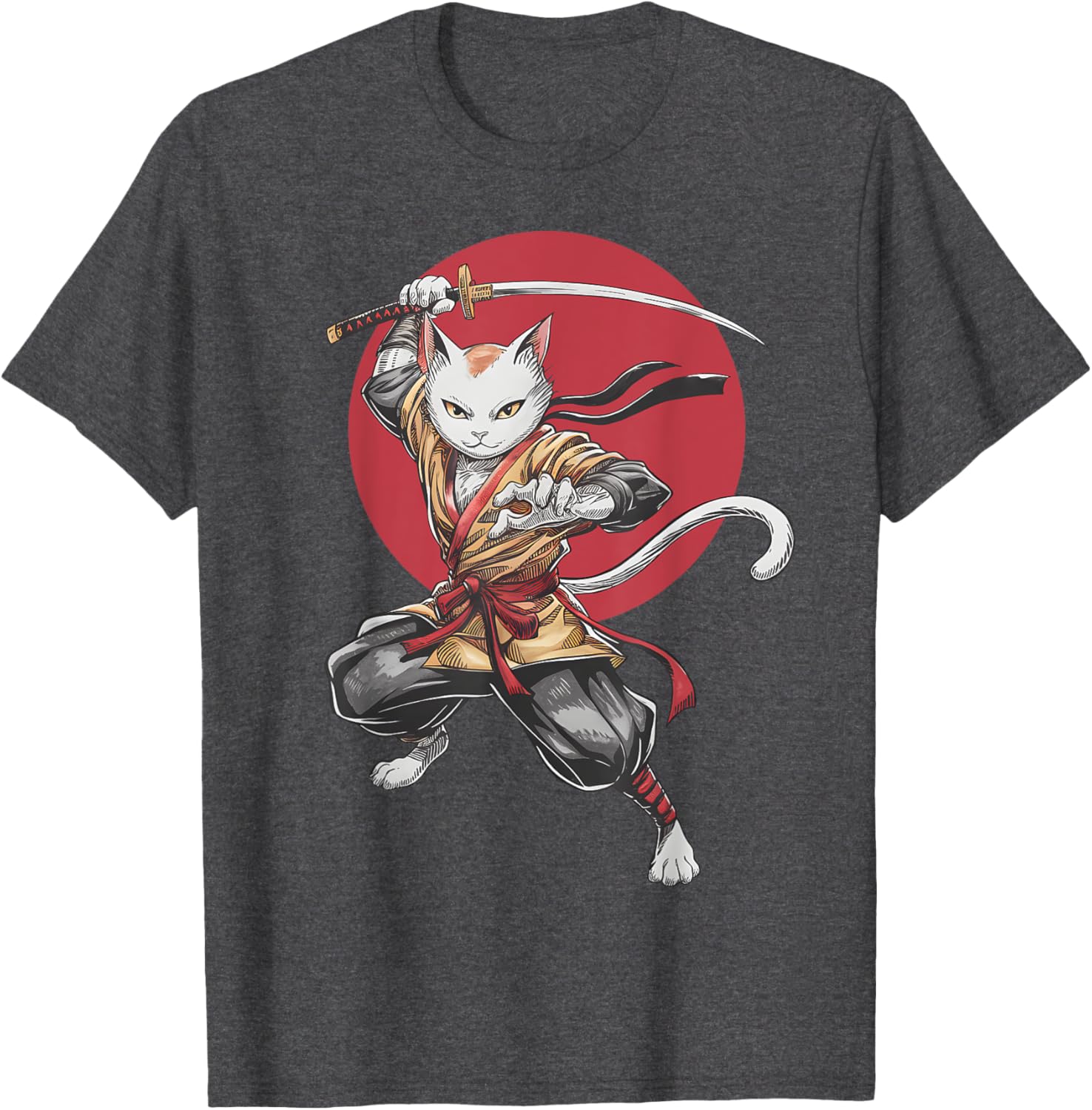 Samurai Cat Vintage Japanese Art Anime T-Shirt for Cat Lovers - 17