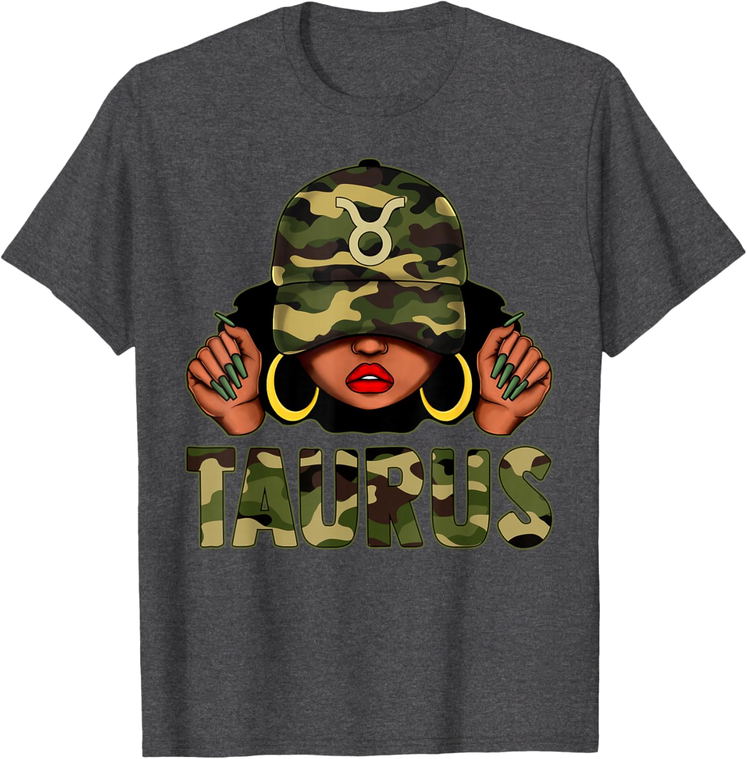 Taurus Queen Black Woman Camo Afro Girl Zodiac T-Shirt for Stylish Women - 25