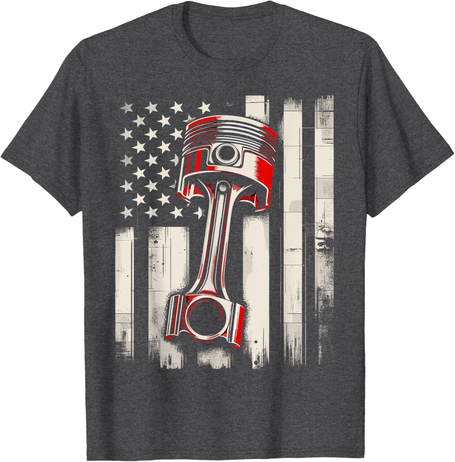 Vintage American Flag Piston Car Mechanic T-Shirt for Auto Enthusiasts - 1