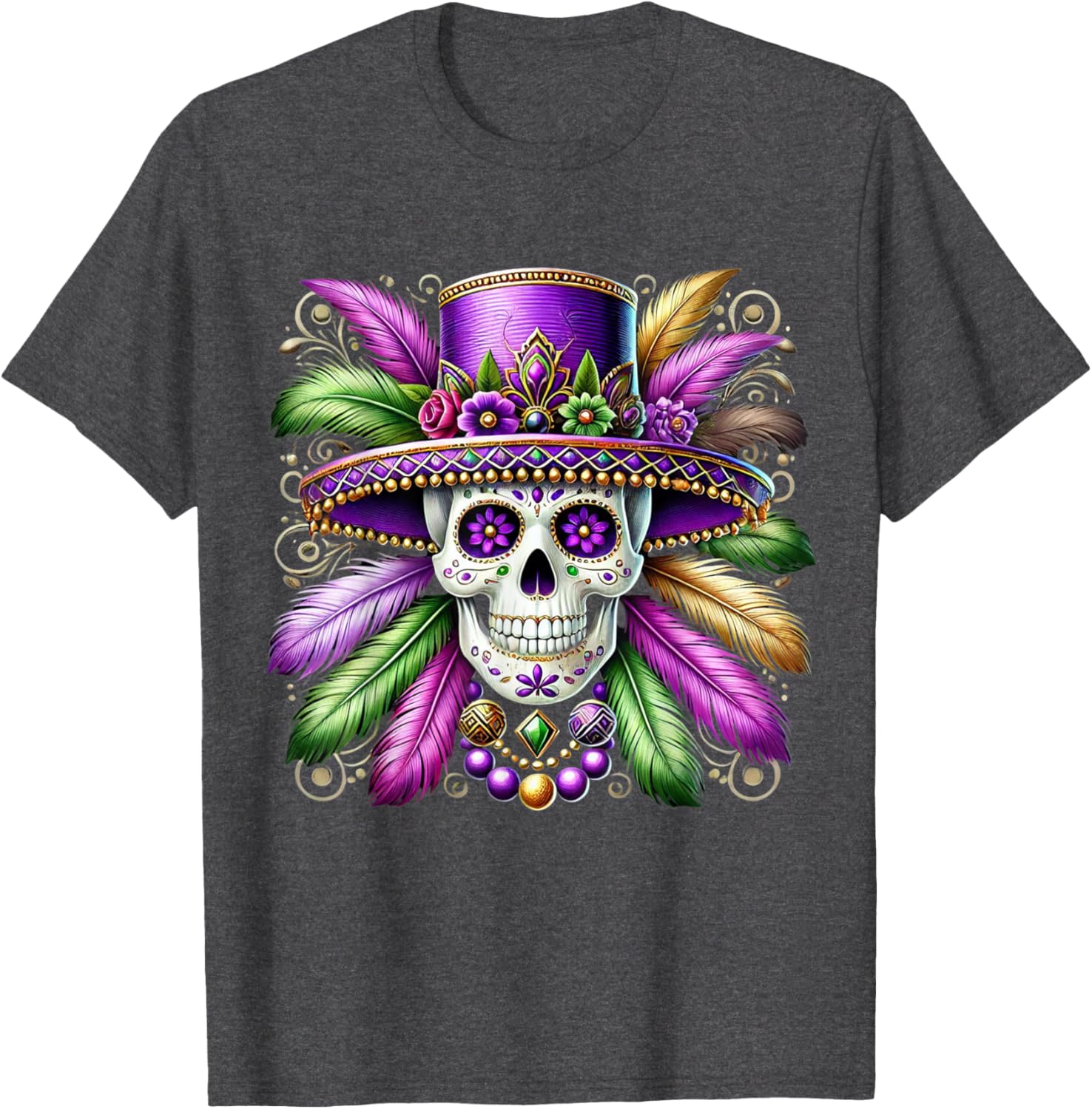 Sugar Skull Mardi Gras T-Shirt for Carnival Celebrations in New Orleans - 5
