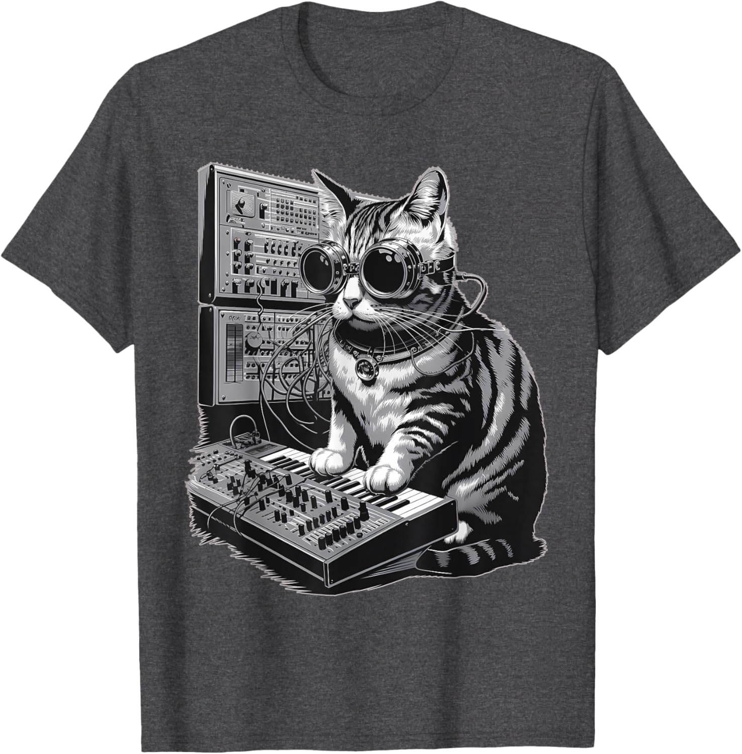 Steampunk Cat Playing Synthesizer Techno Music T-Shirt for Cat Lovers - 5