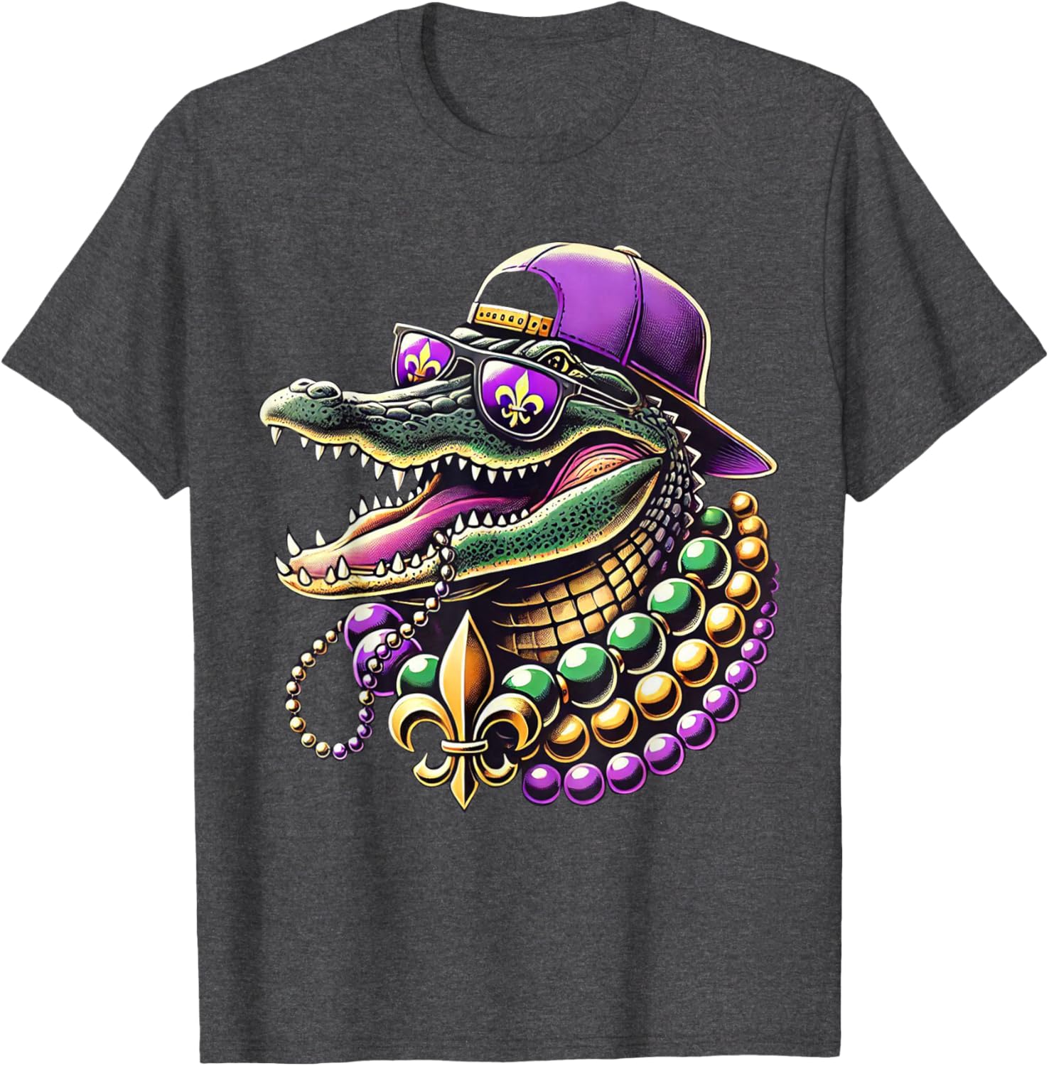 Unisex Mardi Gras T-Shirt - Cartoon Pattern Black Short Sleeve Tee - 1