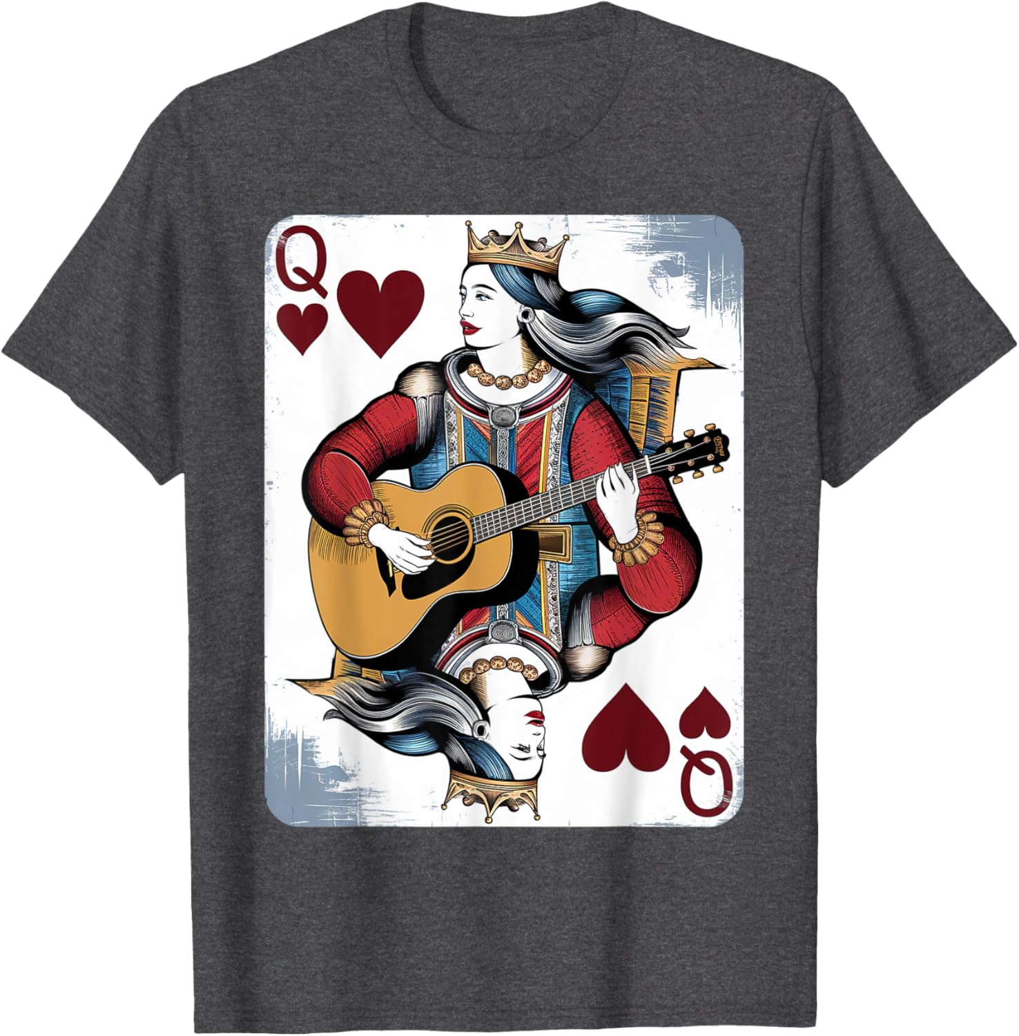 Vintage Queen of Hearts Guitarist T-Shirt for Music and Card Game Lovers - 3