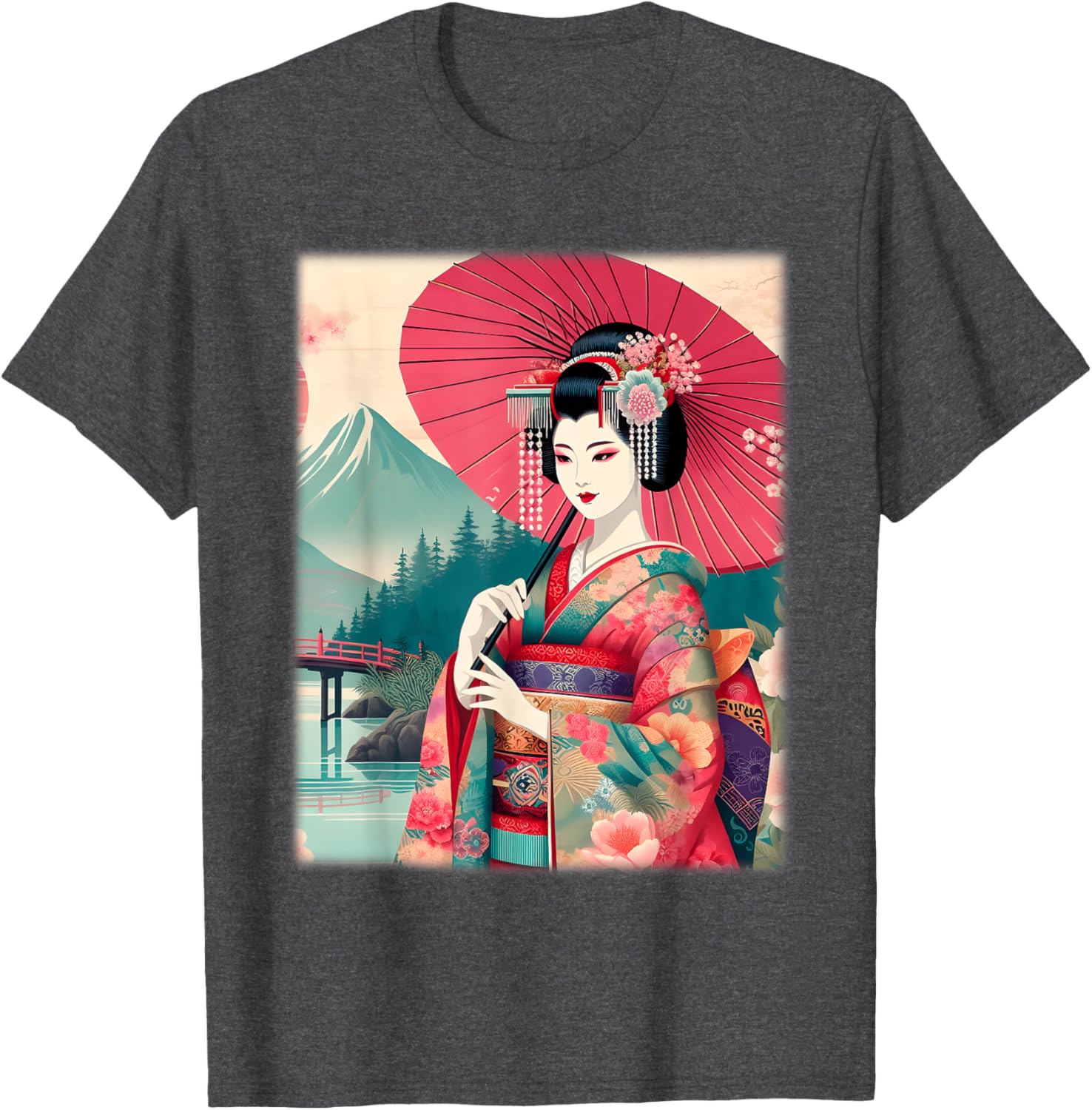 Traditional Japanese Geisha Women's T-Shirt with Hanami Woodblock Art - 25