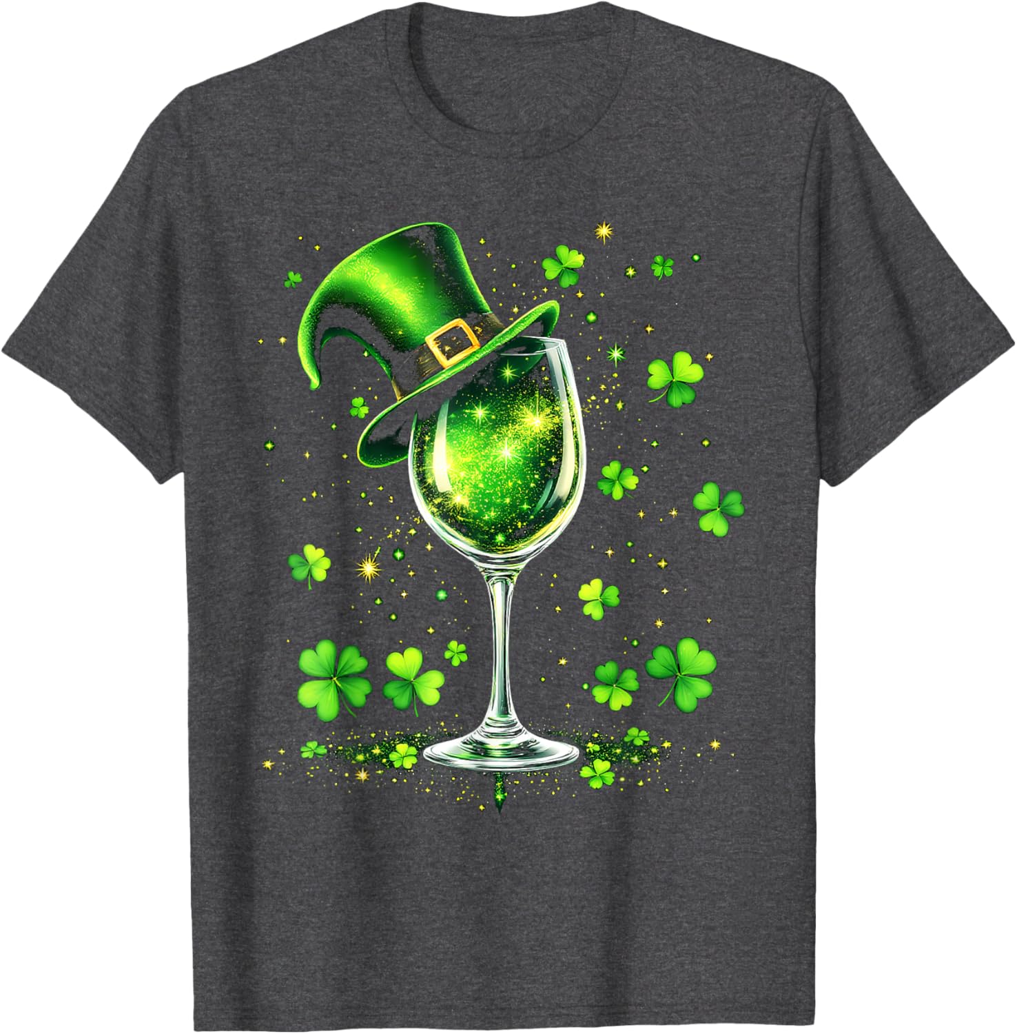 St Patricks Day Shamrock Wine Glass and Leprechaun Hat T-Shirt - 6