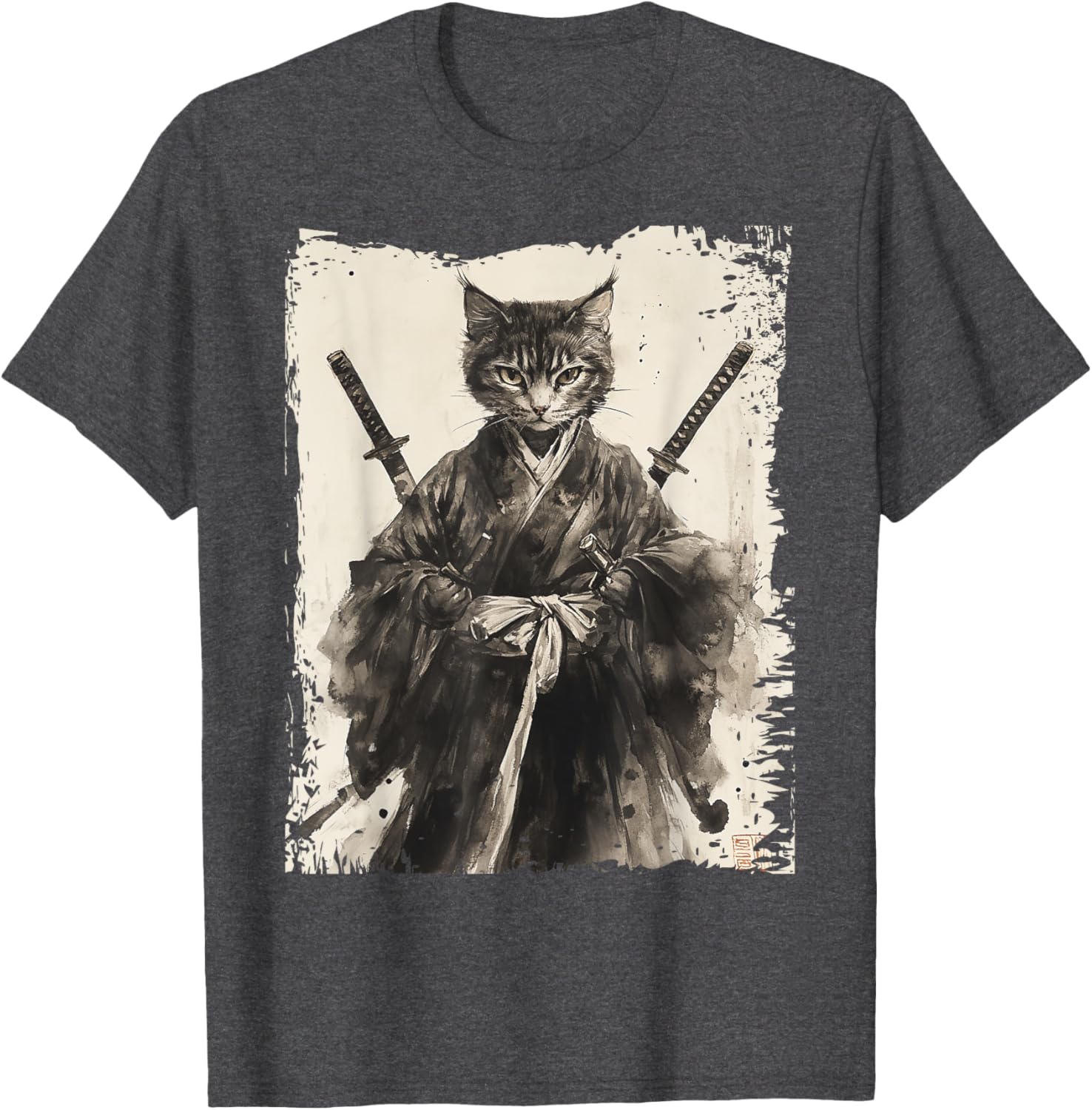 Samurai Cat Vintage Ukiyo-e Warrior Graphic Tee for Men and Women - 3