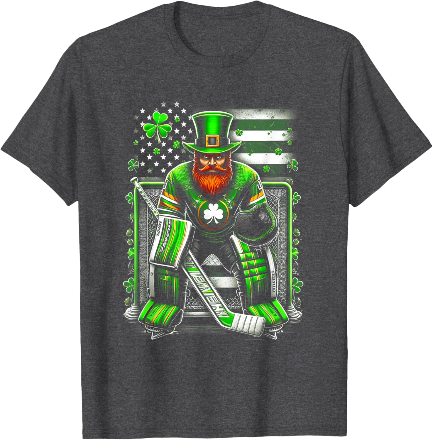 American Flag Hockey Goalie Shamrock T-Shirt for Saint Patrick's Day - 2