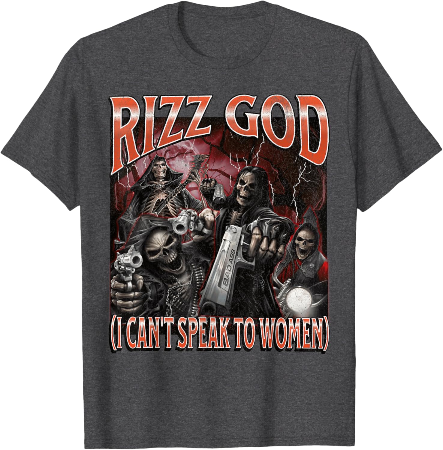 Funny Rizz God Skeleton Meme Tee for Men Who Can't Talk to Women - 23