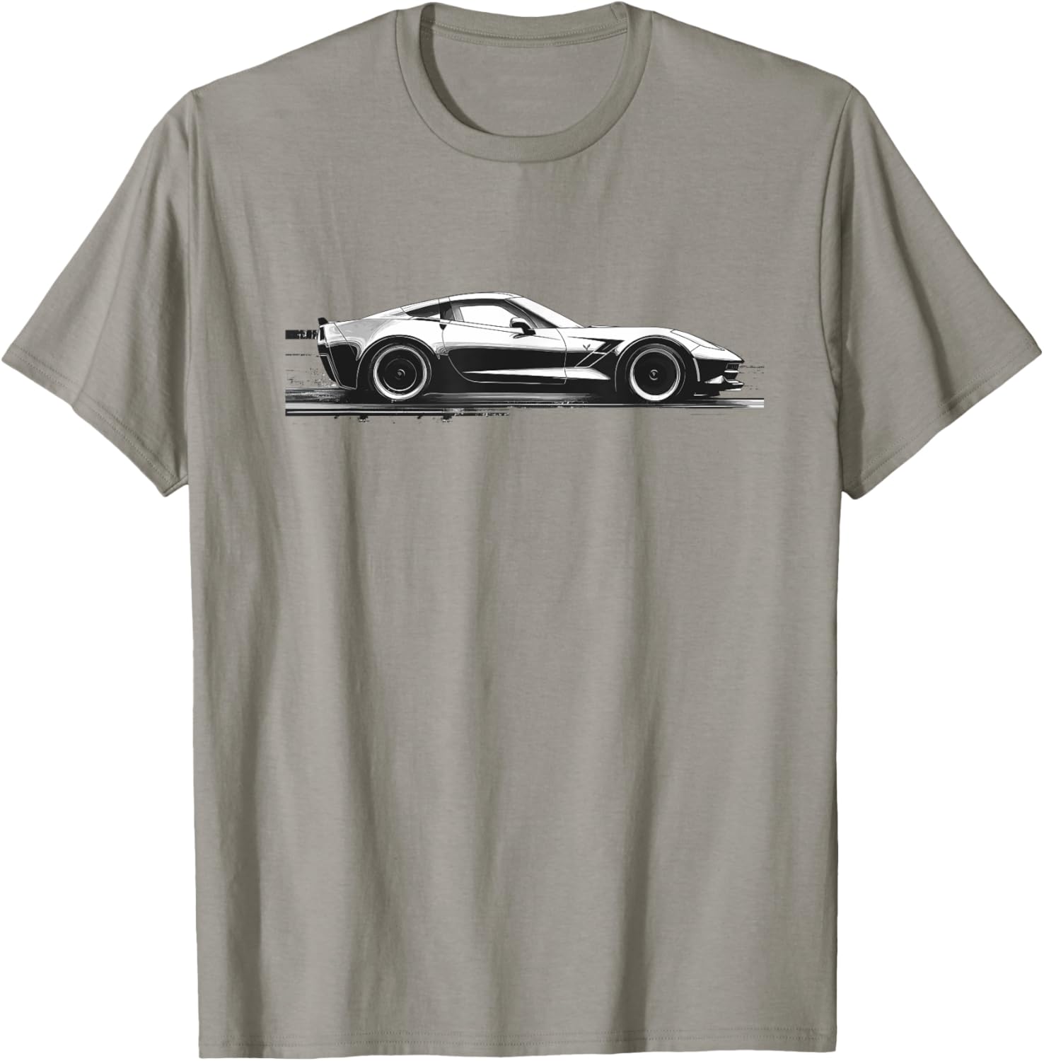 C7 Vette Silhouette Black and White Supercar Racecar T-Shirt - 8