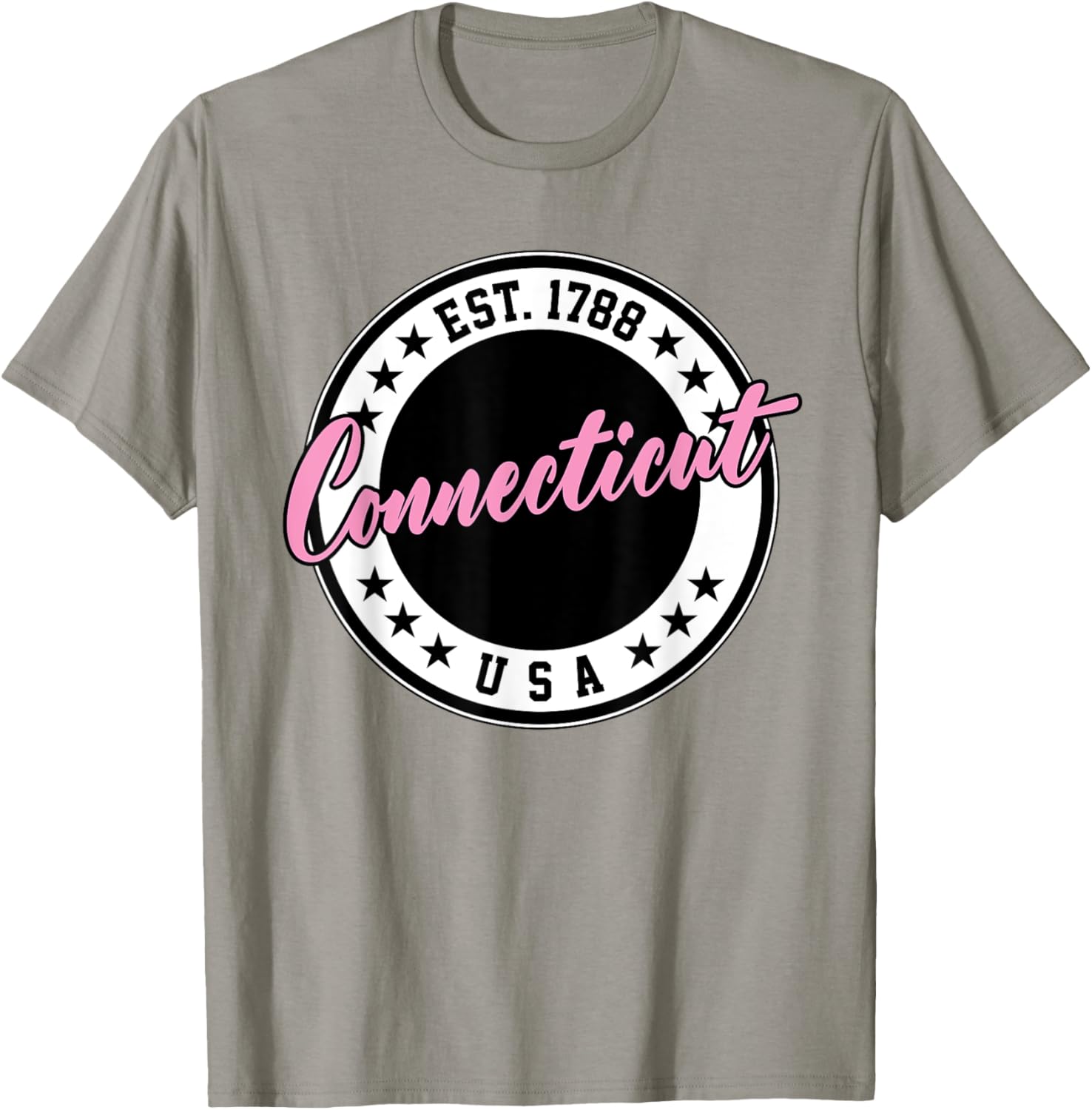 Connecticut Script Circle Pink Text T-Shirt for Casual Style and Comfort - 14