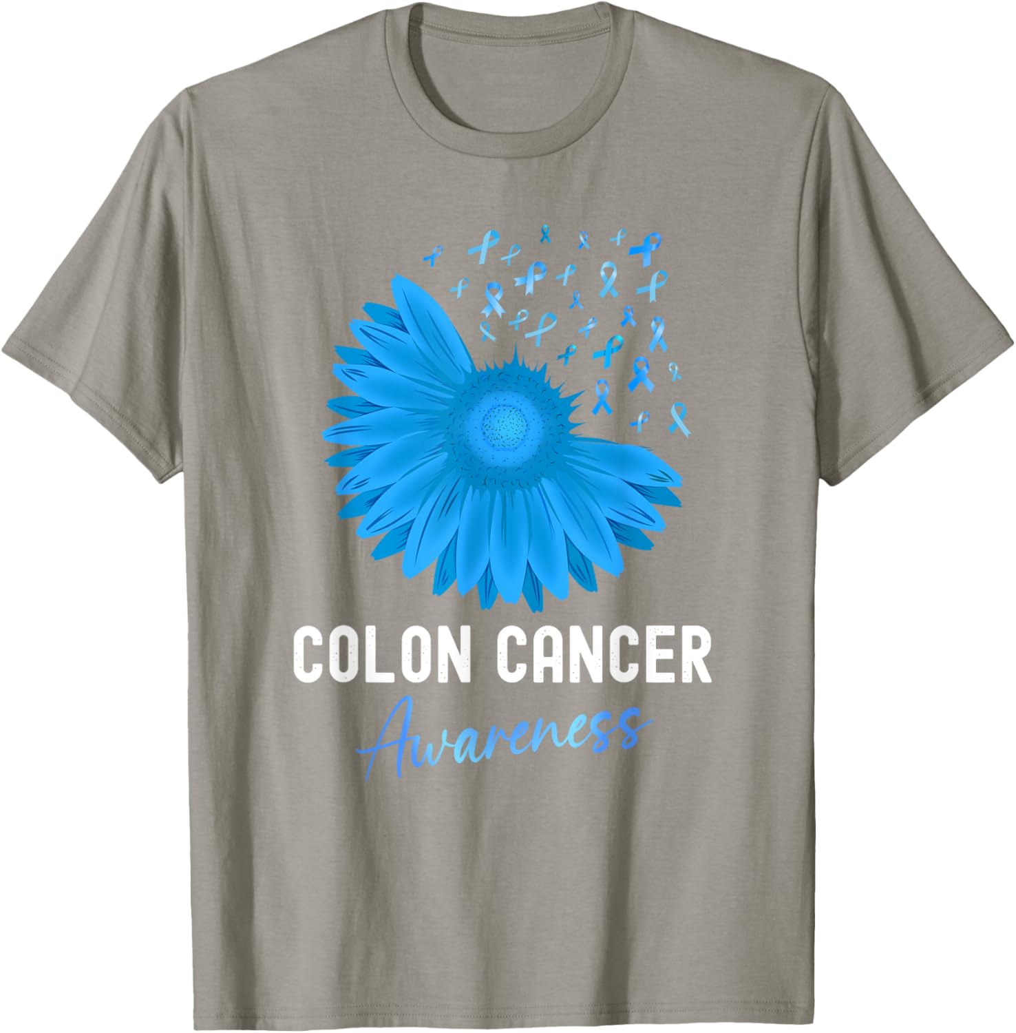 Colorectal Cancer Awareness Blue Ribbon Sunflower T-Shirt for Support - 9