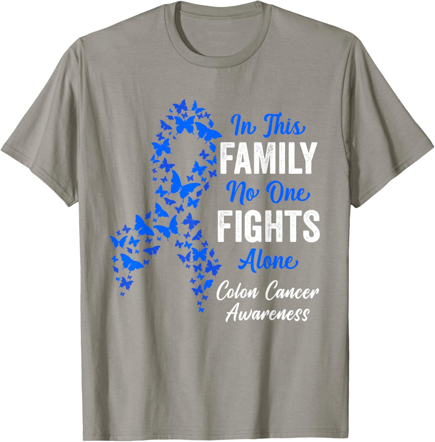 CRC Colon Cancer Awareness Blue Butterflies Family Support T-Shirt - 23