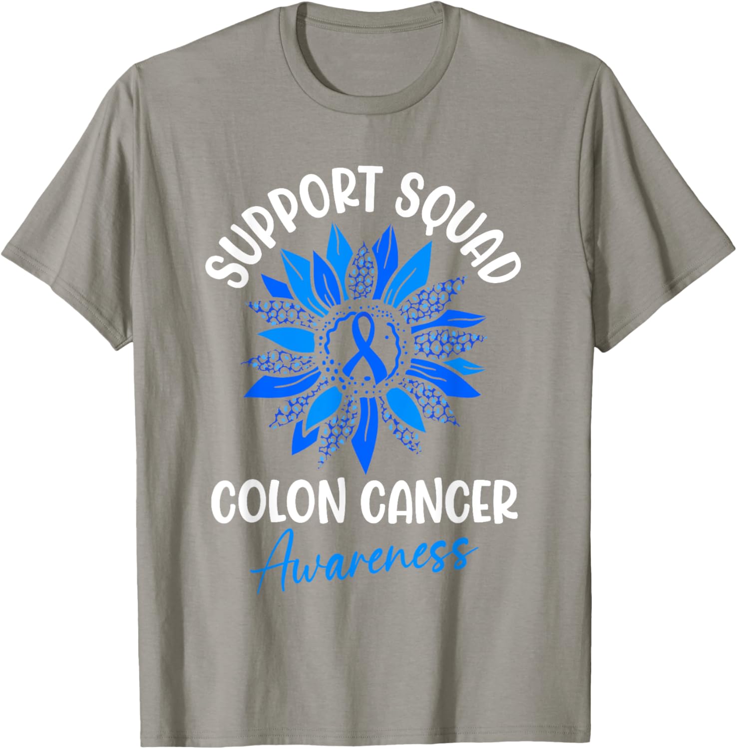 Colorectal Cancer Awareness Blue Ribbon Sunflower T-Shirt for Supporters - 3