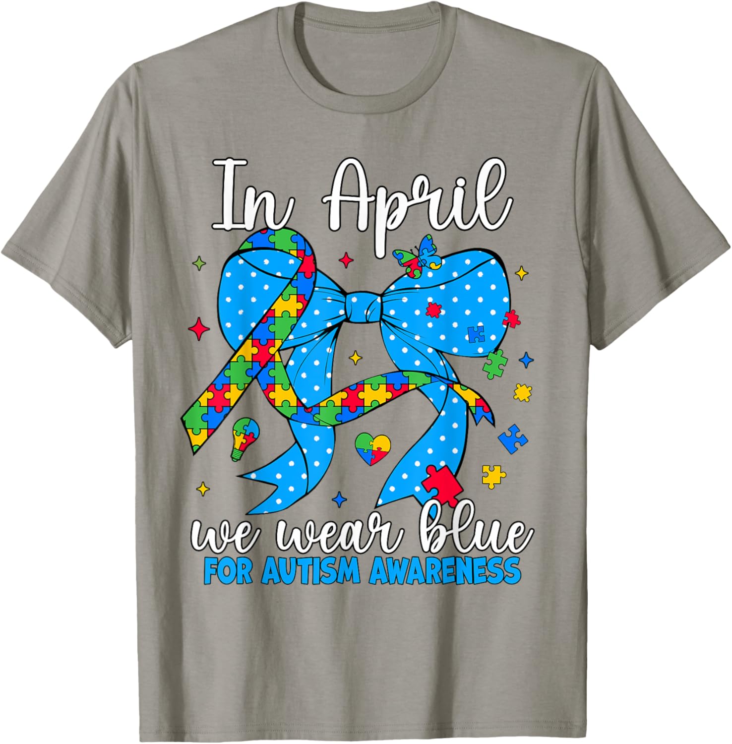 April Autism Awareness Blue Coquette Bow Puzzle T-Shirt for Support - 12