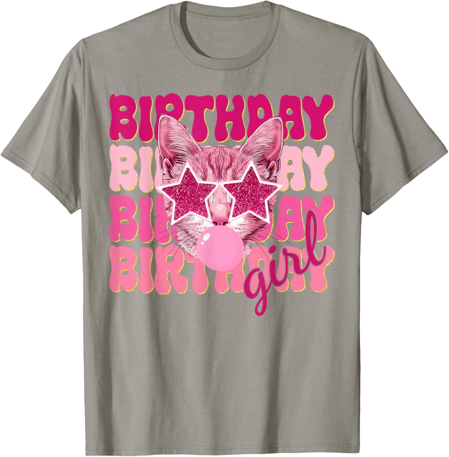 Birthday Girl Cat Bubble Blowing T-Shirt for Women Teens and Kids - 22