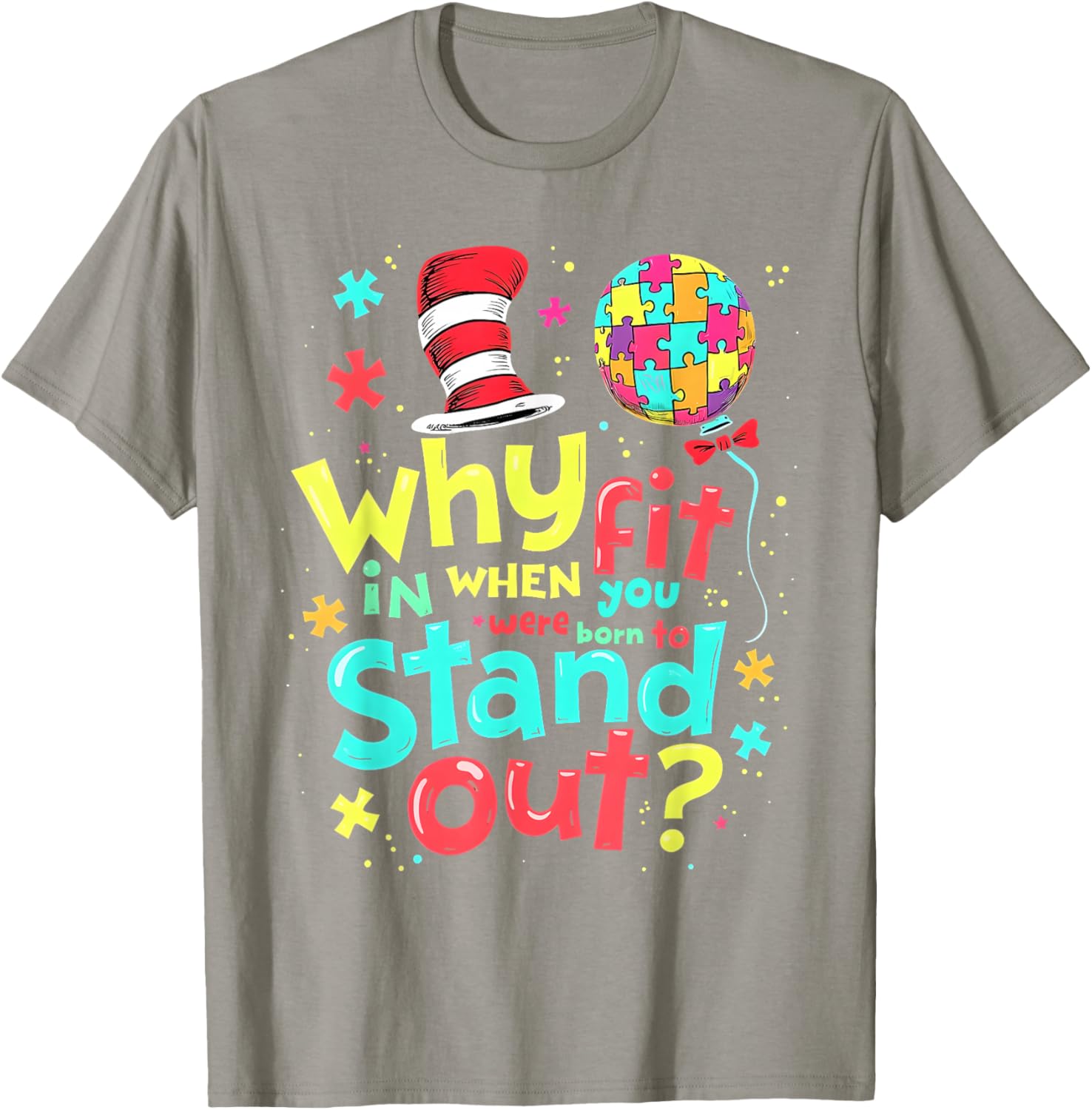 Autism Awareness Cool Cat in the Hat T-Shirt for Doctors and Teachers - 23