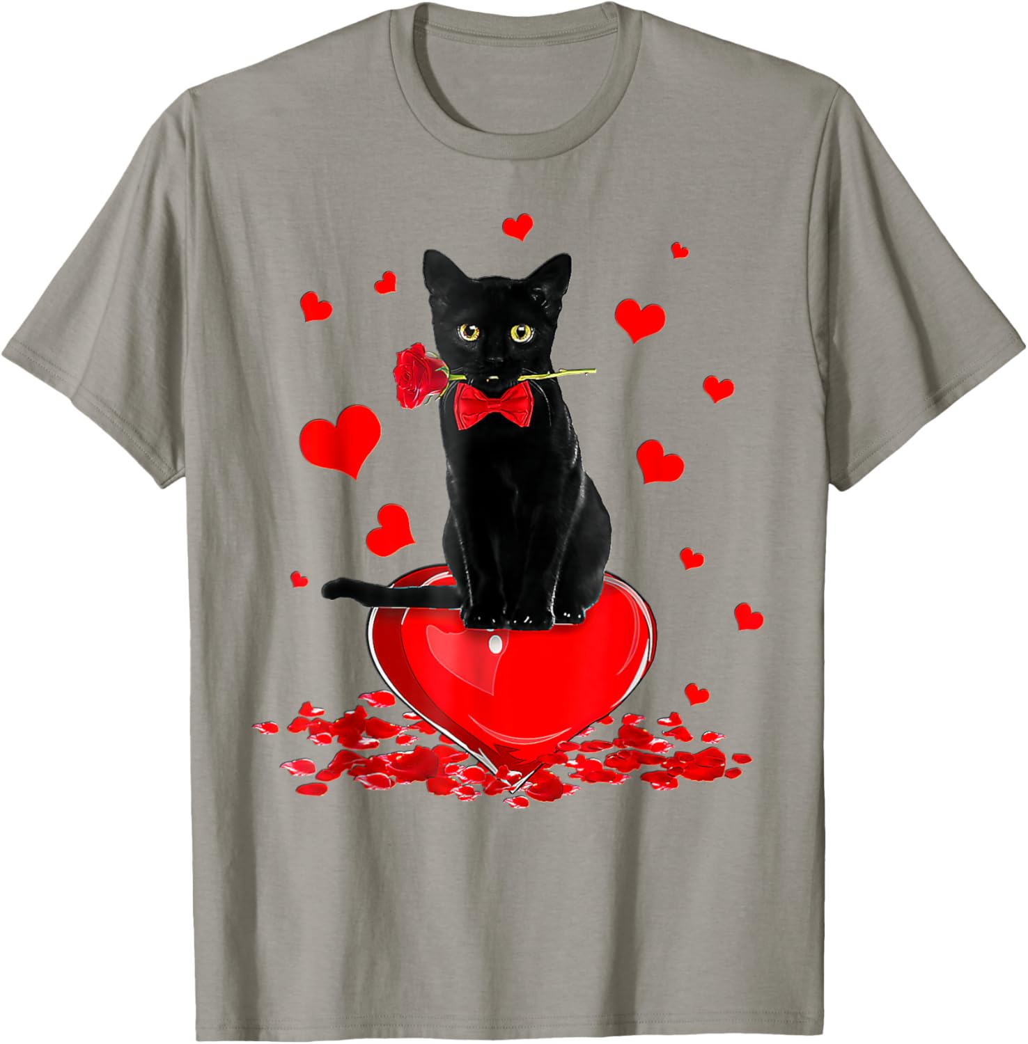 Cute Black Cat Valentine's Day Hearts T-Shirt for Cat Lovers - 21