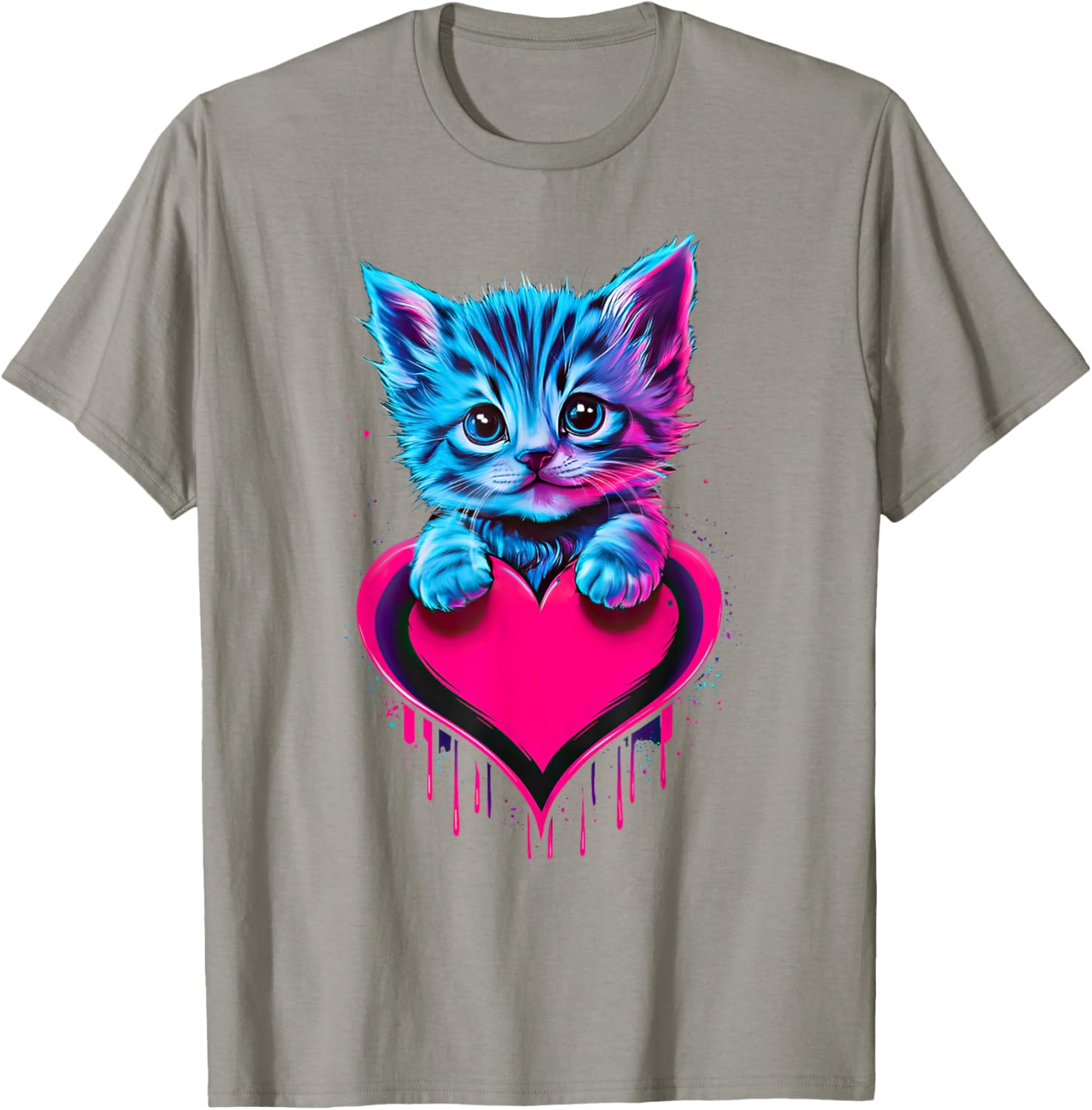Cute Cat Valentine T-Shirt for Men, Women, and Kids - Funny Blacklight Design - 6