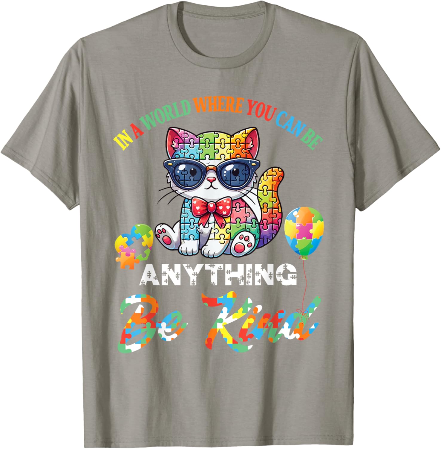 Be Kind Cat Puzzle Pieces T-Shirt for Men, Women, and Kids - 14