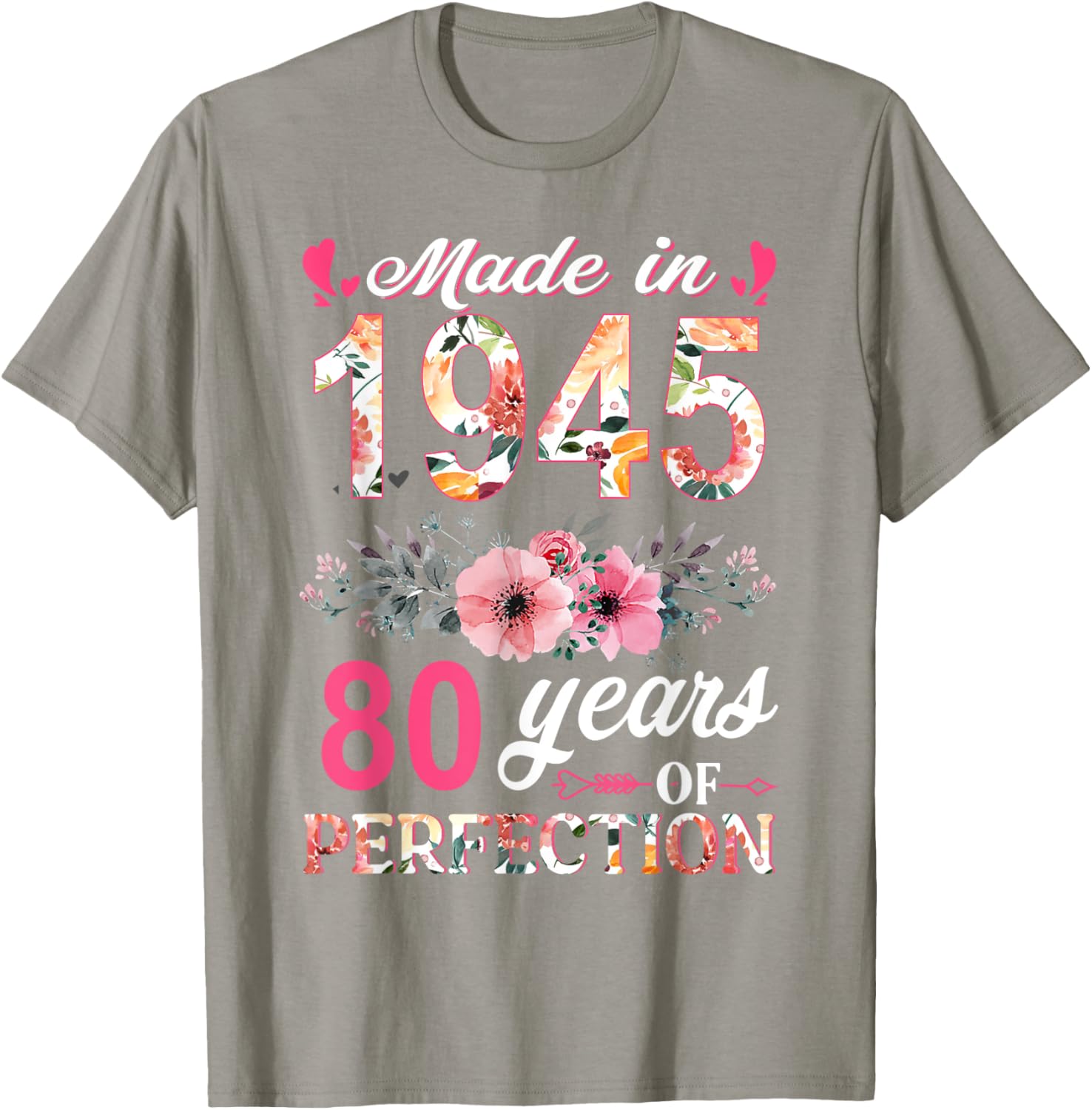 80th Birthday Gifts for Women - Made In 1945 Floral T-Shirt - 22