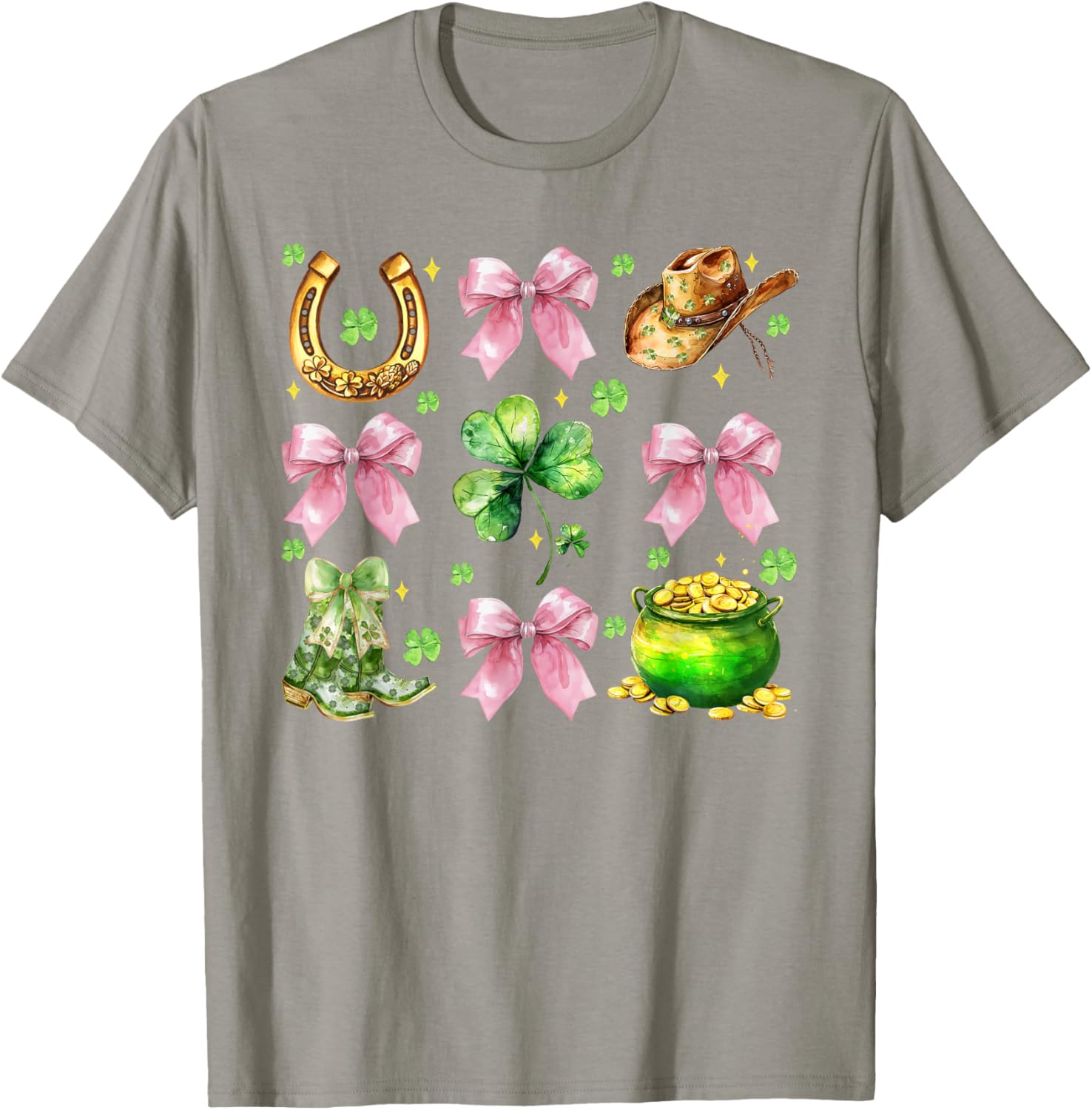 Coquette Lucky Clover Green Bow Shamrock St Patrick's Day T-Shirt - 7