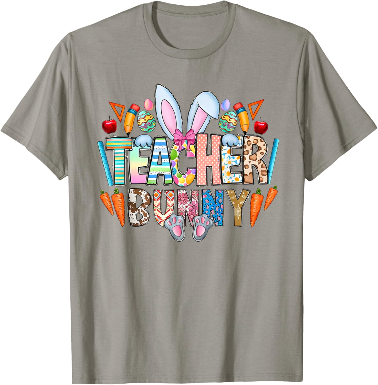 Teacher Bunny Retro Spring Egg T-Shirt for Women - Perfect for Easter! - 1