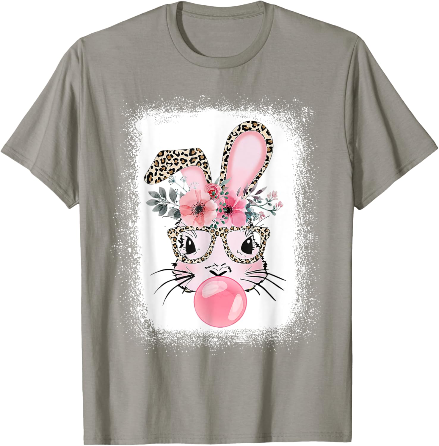 Cute Bleached Bunny Blowing Bubble Gum T-Shirt for Easter Celebrations - 25