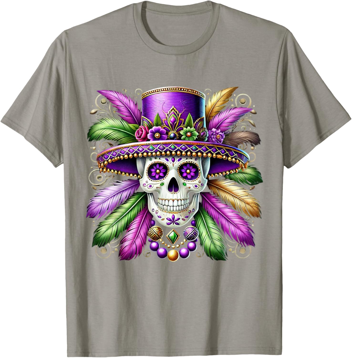 Sugar Skull Mardi Gras T-Shirt for Carnival Celebrations in New Orleans - 19