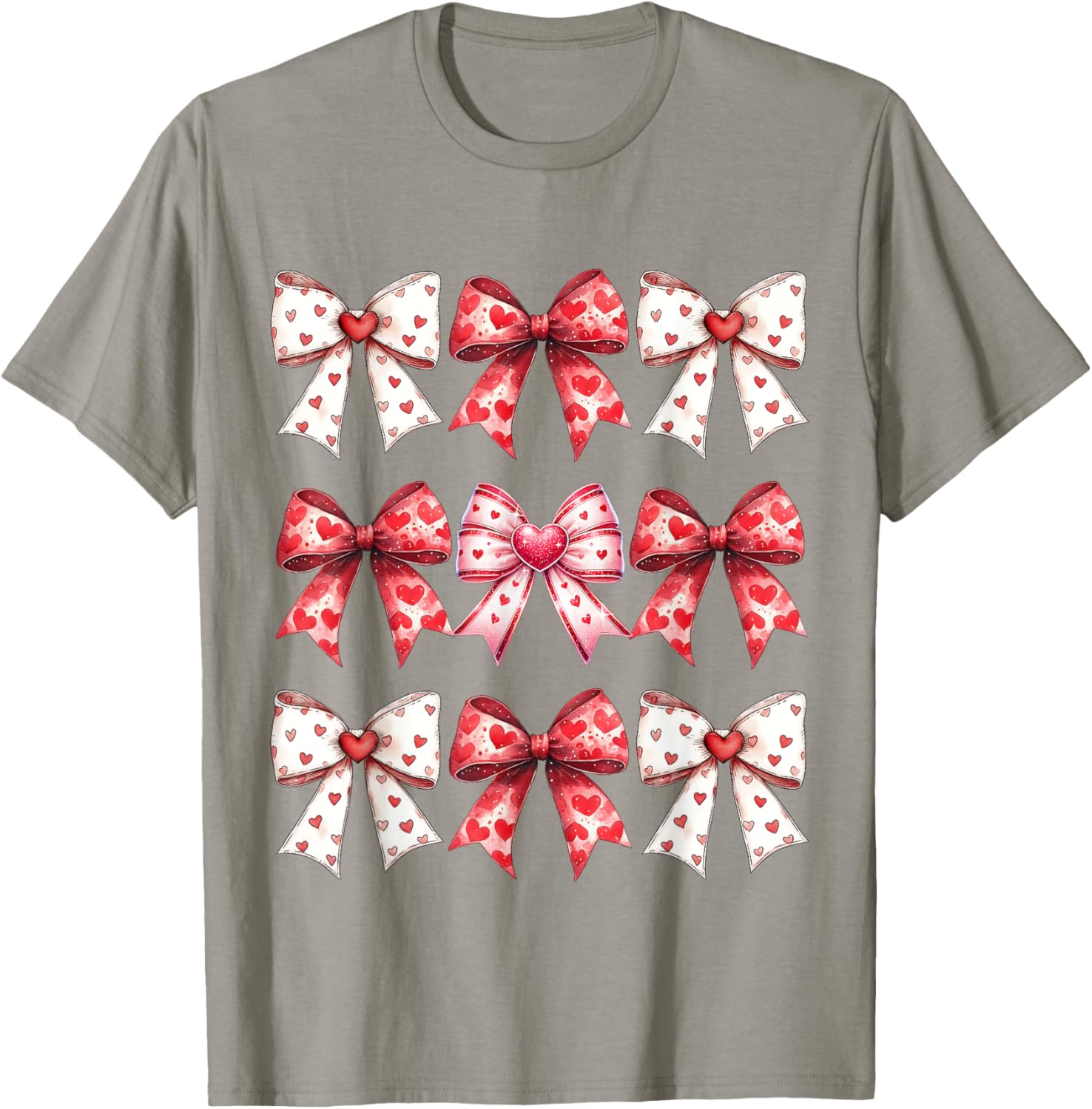 Valentine's Day Heart Coquette Bow Ribbons T-Shirt for Women and Girls - 23
