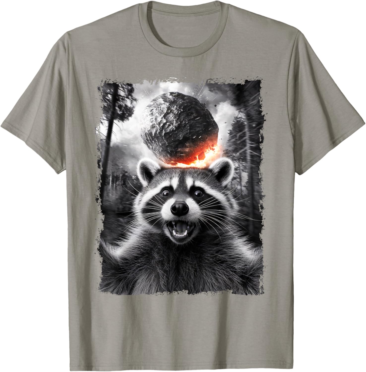 2024 Raccoon Asteroid Impact Selfie Photo T-Shirt for Fun Earth Lovers - 5