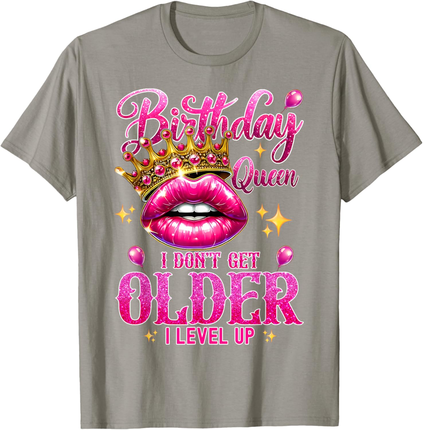 Birthday Queen Level Up Lip Balloon T-Shirt for Fun Celebrations - 18