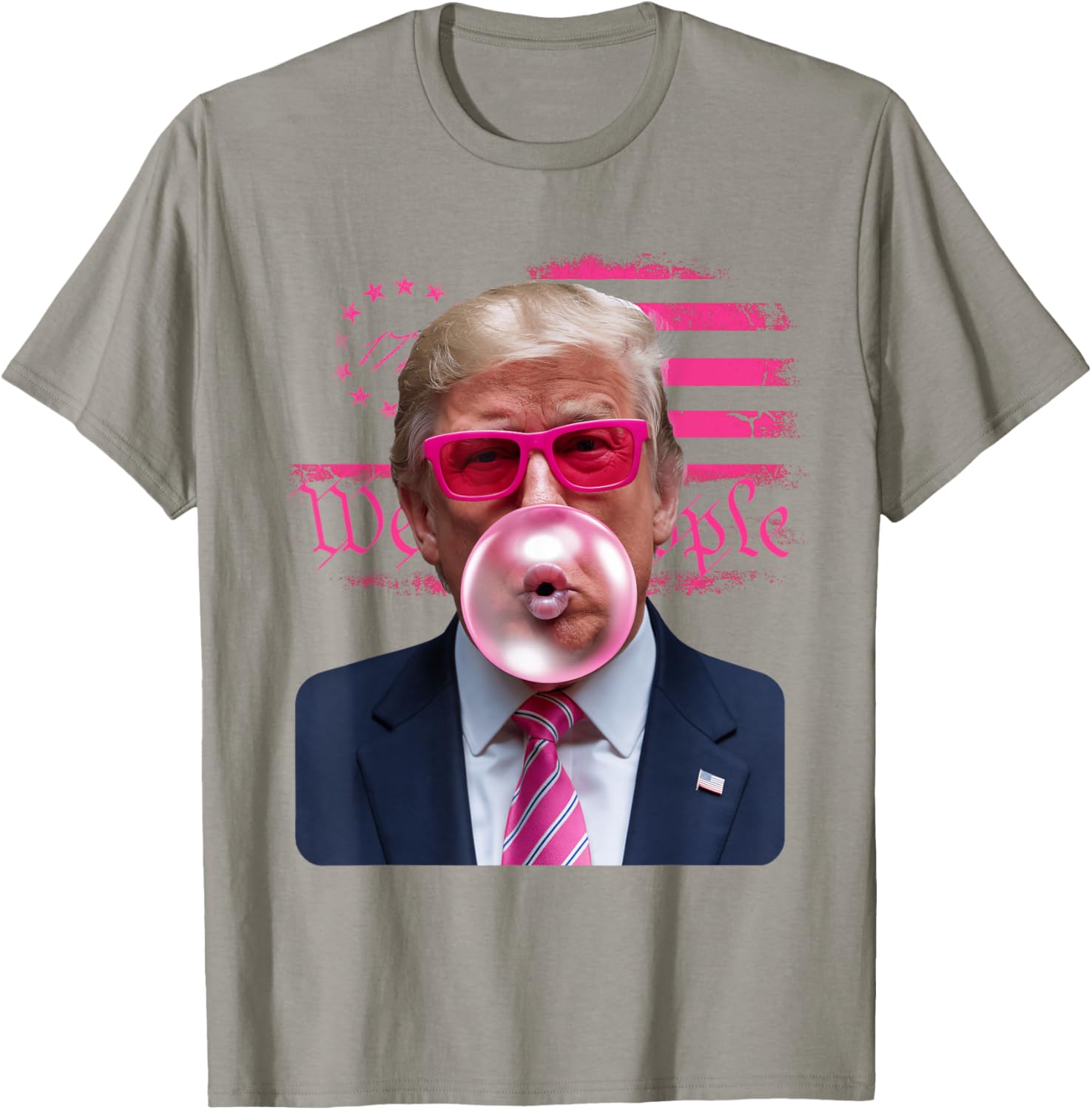 Trump Pink Glasses Bubble Gum 4th of July American Flag T-Shirt - 16