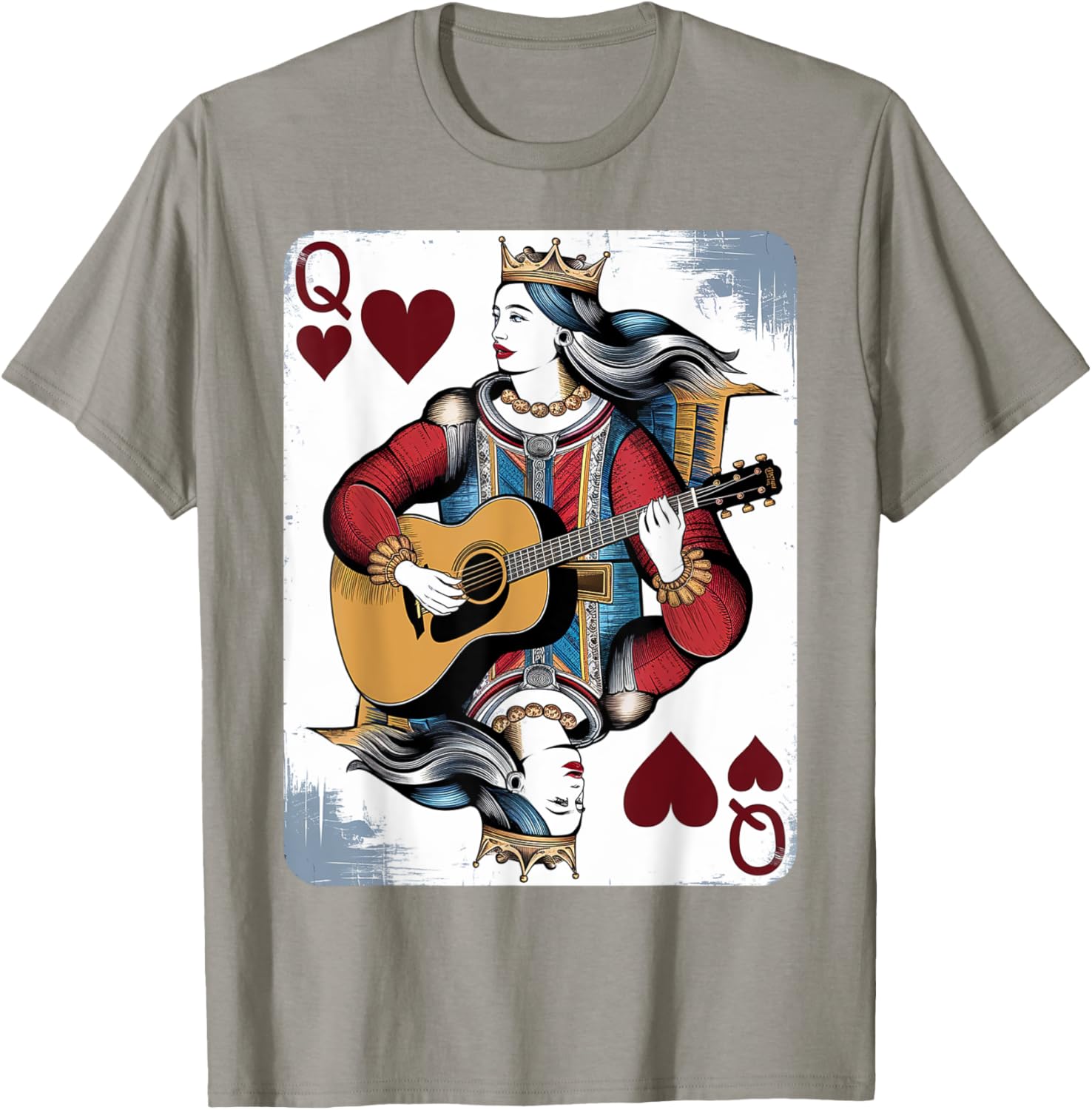 Vintage Queen of Hearts Guitarist T-Shirt for Music and Card Game Lovers - 23