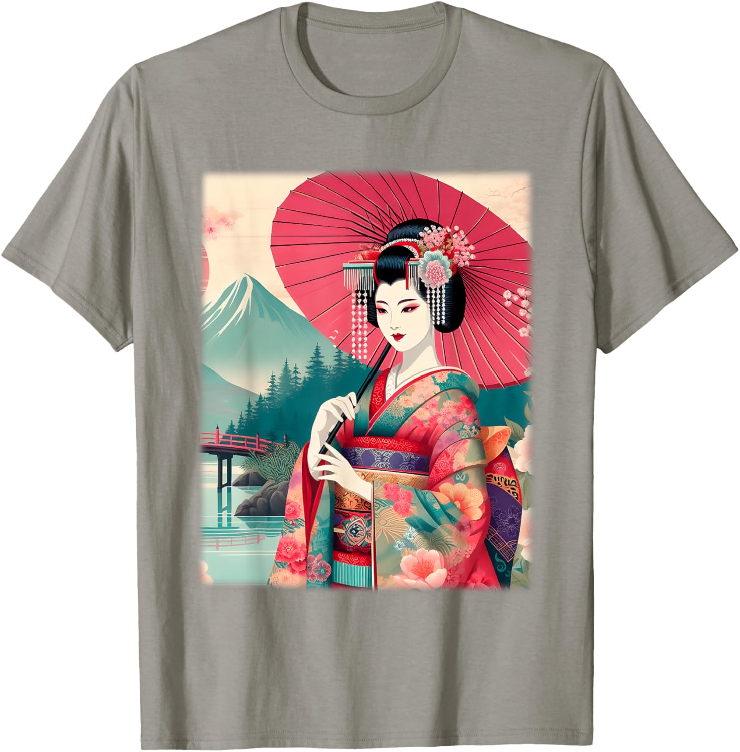 Traditional Japanese Geisha Women's T-Shirt with Hanami Woodblock Art - 29