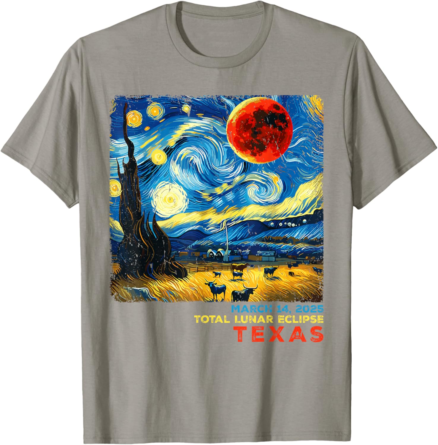 Retro Texas Lunar Eclipse T-Shirt for March 2025 Moon Lovers - 1