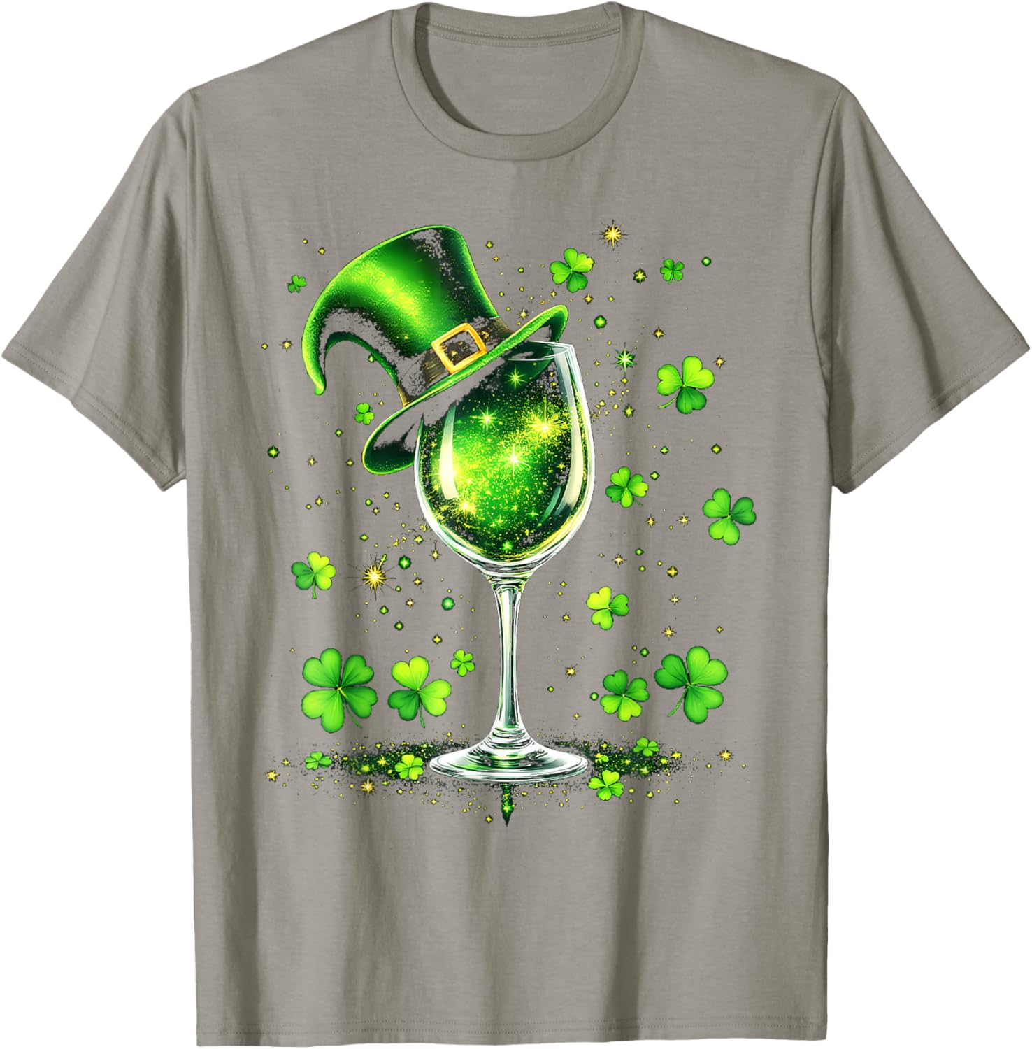 St Patricks Day Shamrock Wine Glass and Leprechaun Hat T-Shirt - 2