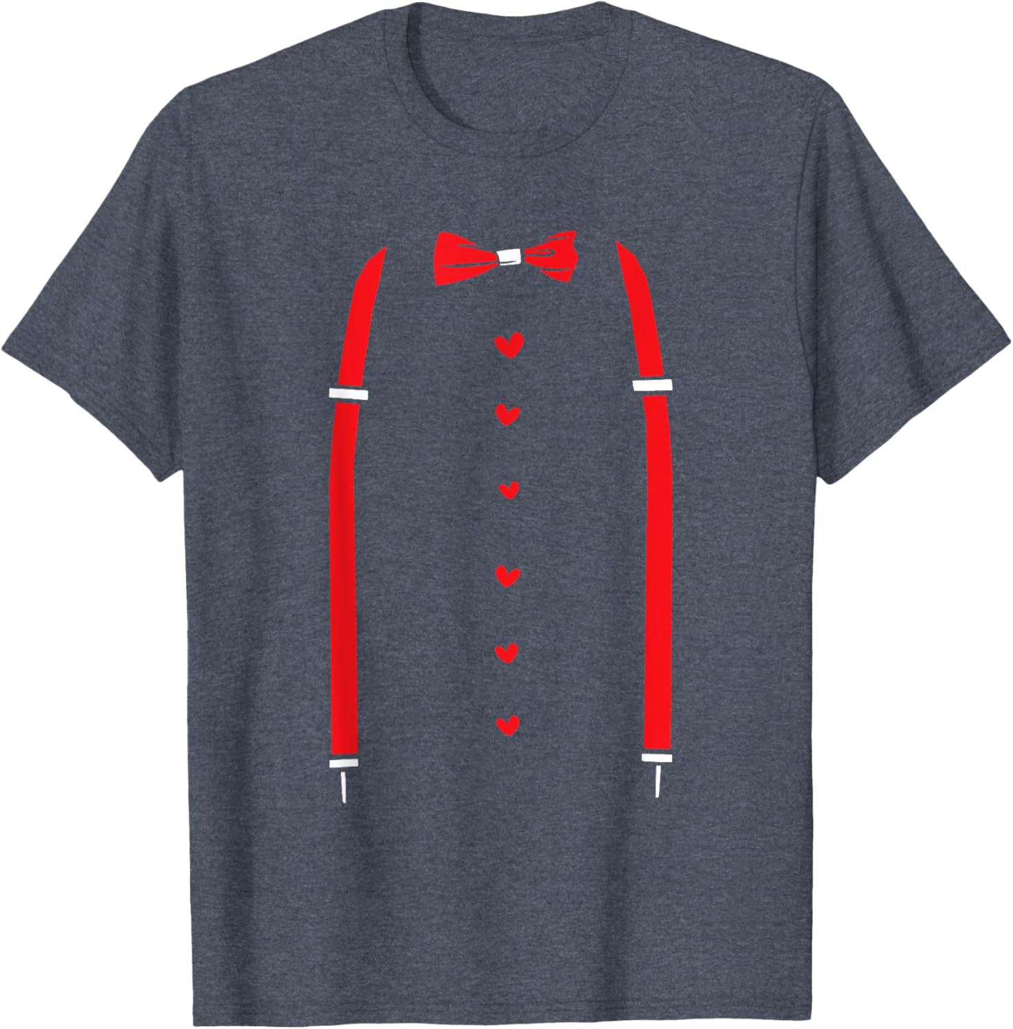 Valentine's Day Red Suspenders Bow Design T-Shirt for Men and Women - 15