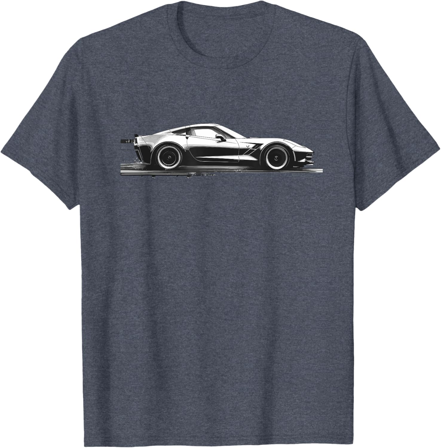C7 Vette Silhouette Black and White Supercar Racecar T-Shirt - 1