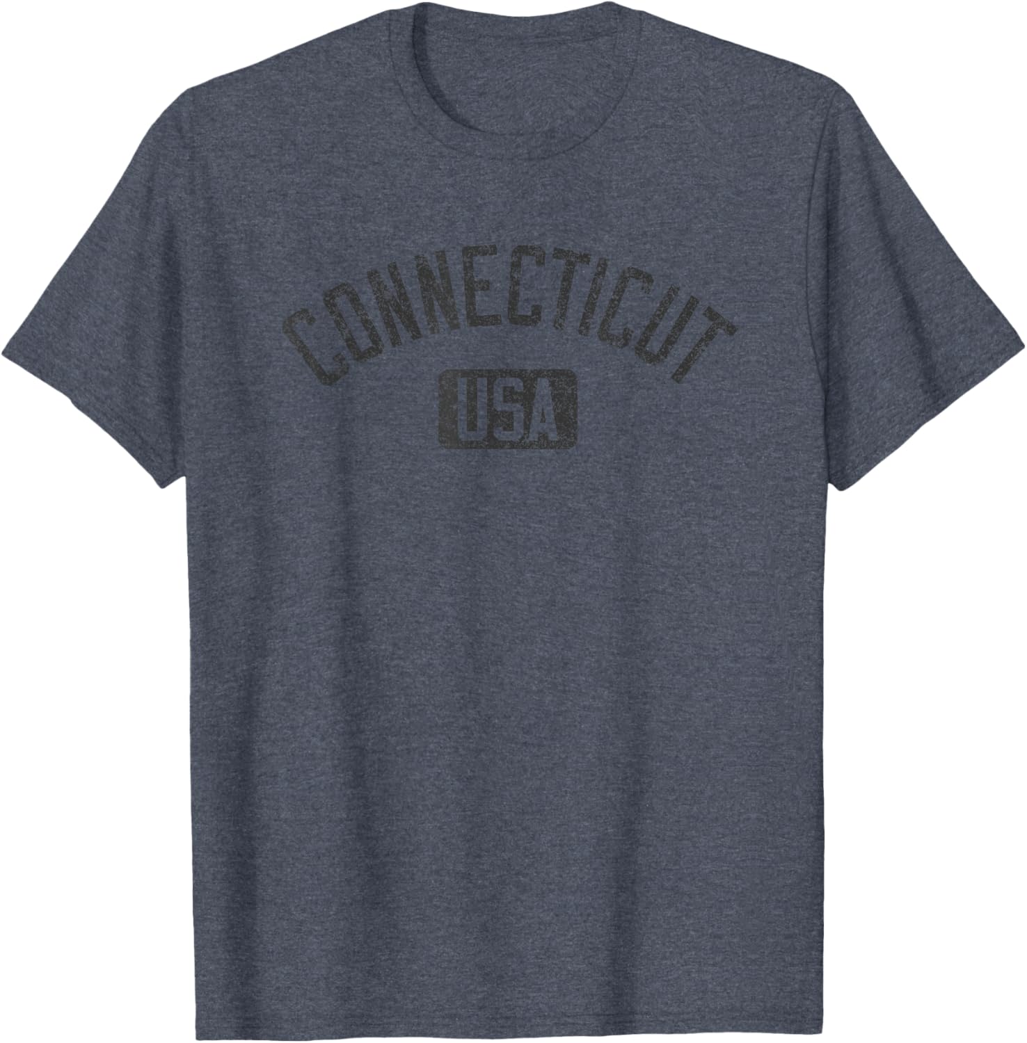 Connecticut Arched Text Distressed Black Print T-Shirt for Casual Style - 8