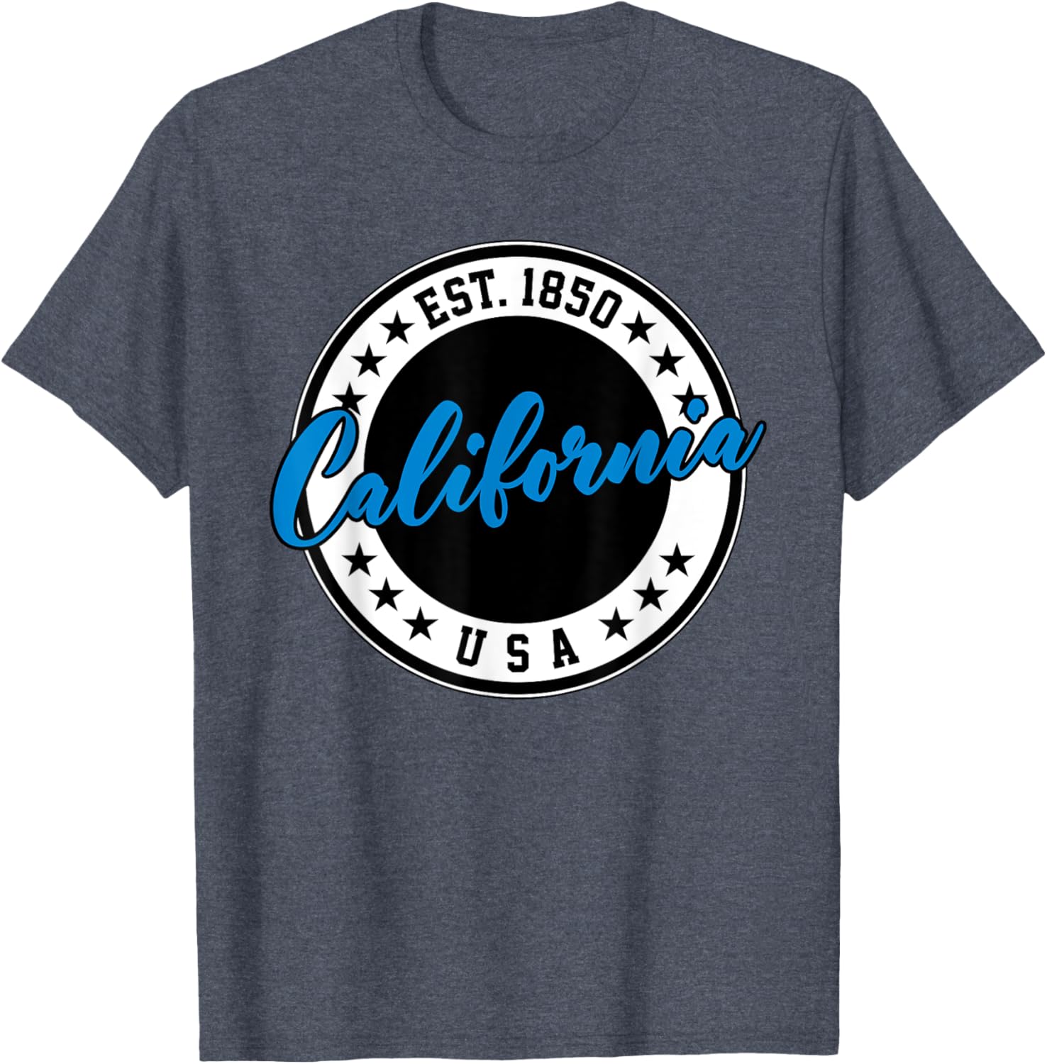 California USA Script Circle Blue Text T-Shirt for Casual Style - 24