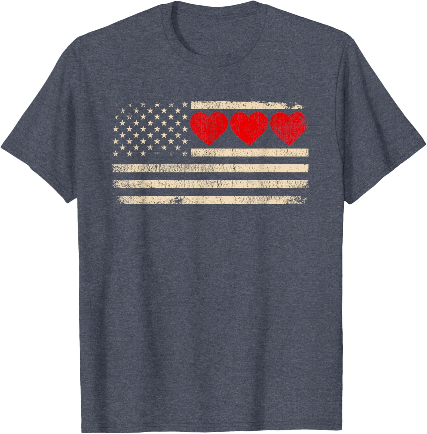 Vintage Valentine's Day T-Shirt Featuring American Flag Hearts for Lovers - 7