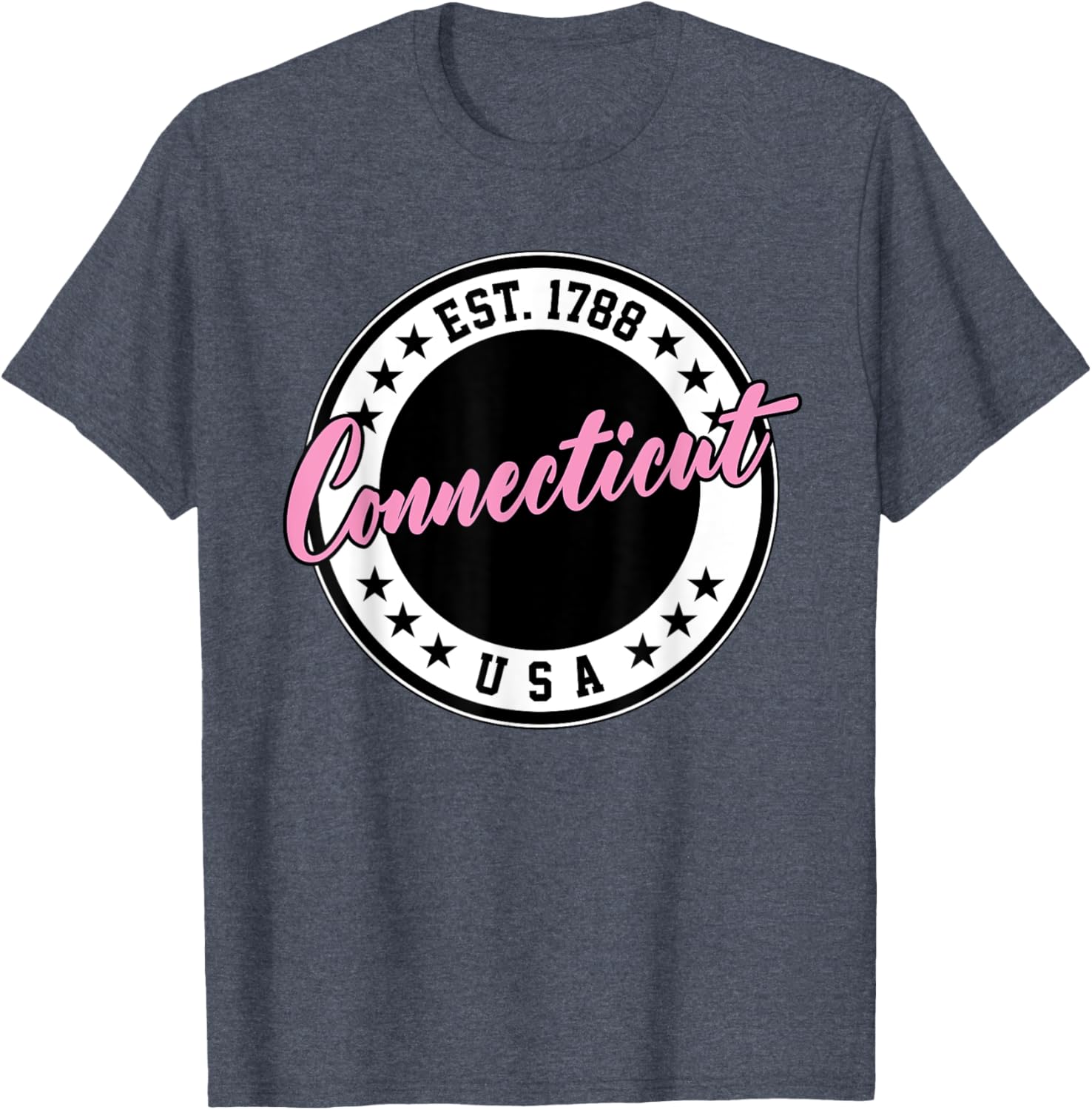 Connecticut Script Circle Pink Text T-Shirt for Casual Style and Comfort - 13