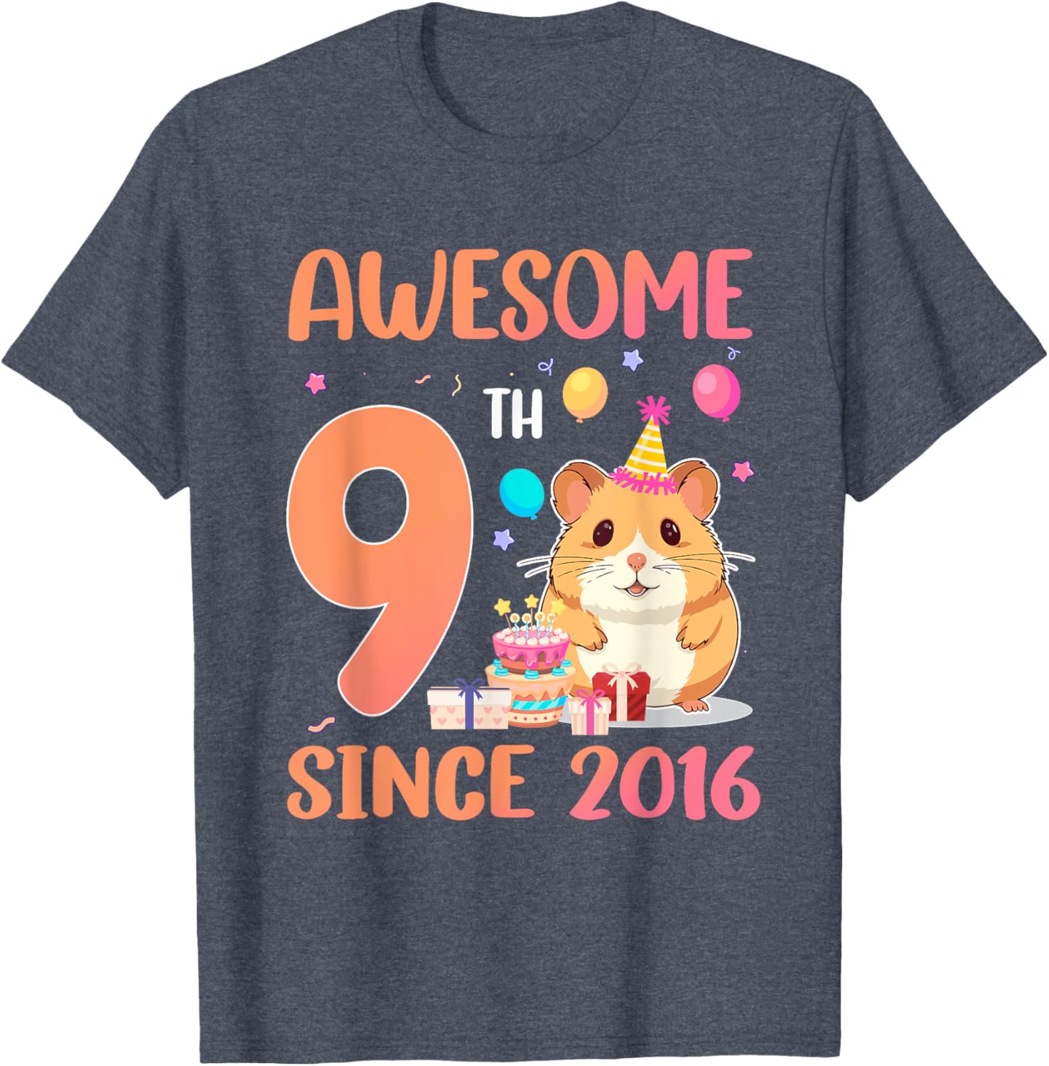 Awesome Since 2016 9th Birthday Hamster Theme T-Shirt for Kids - 12