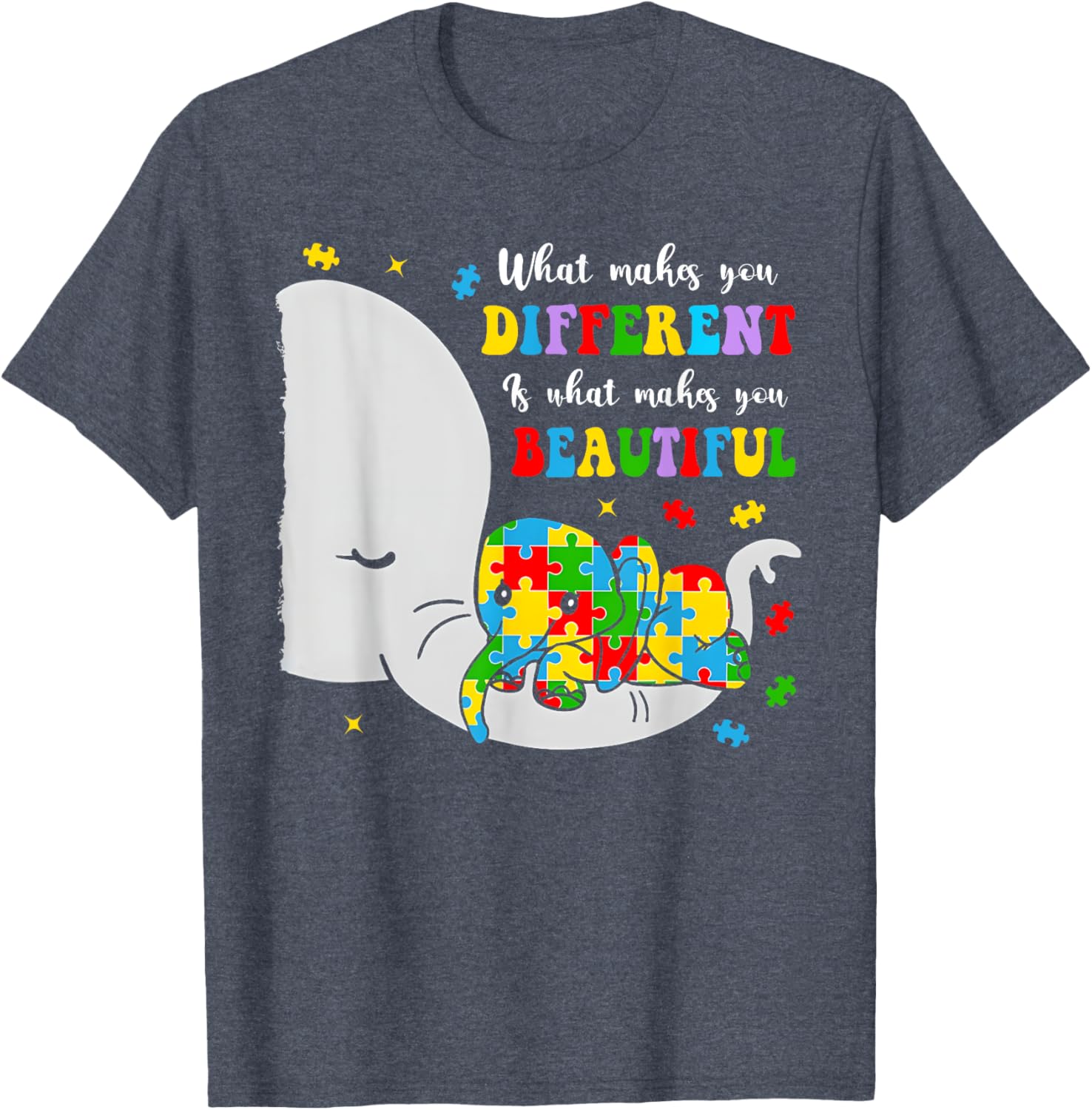 Unique Elephant Autism Awareness T-Shirt - Embrace Differences with Style - 13