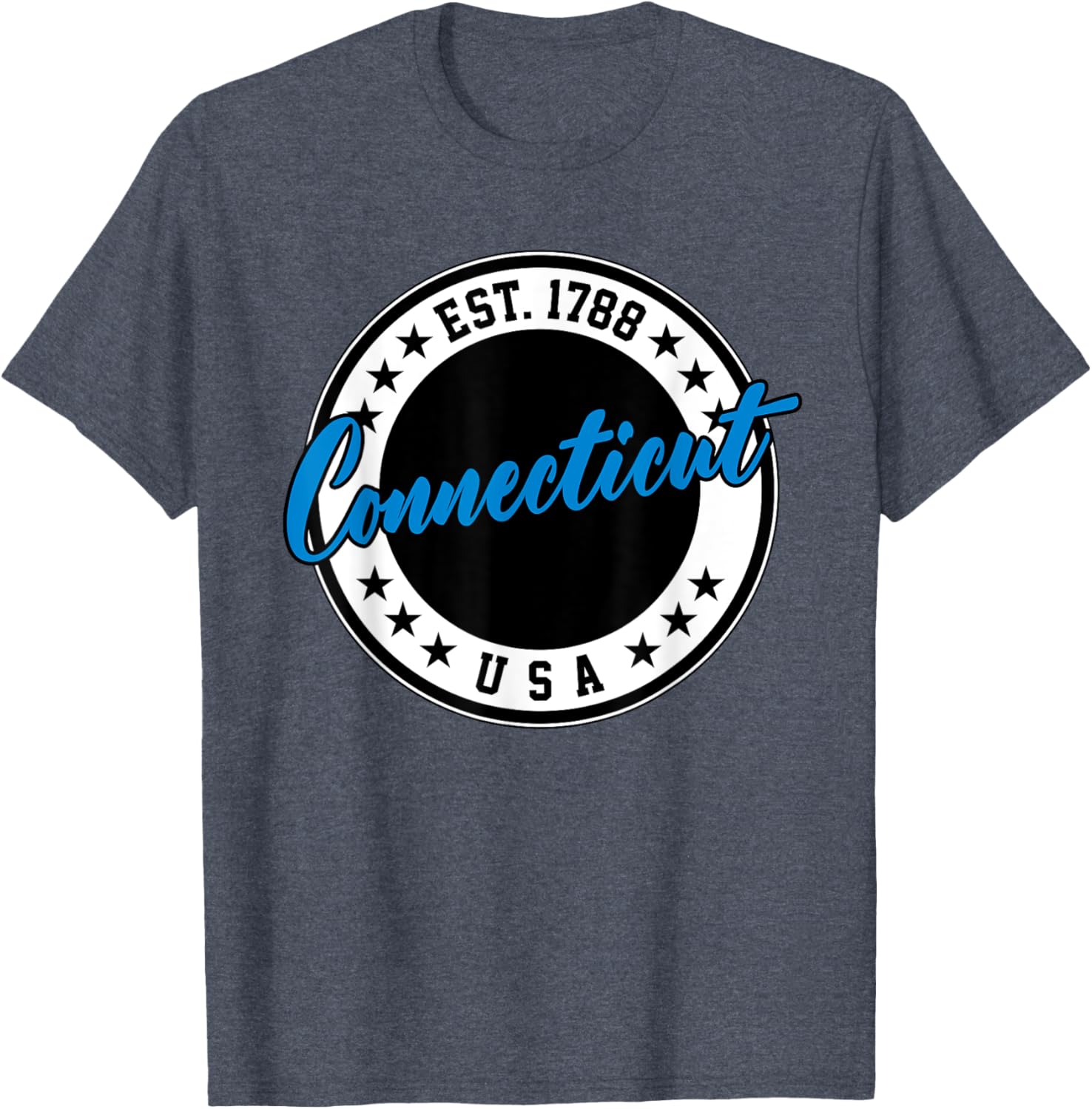 Connecticut USA Script Circle T-Shirt in Blue - Stylish Casual Wear - 25