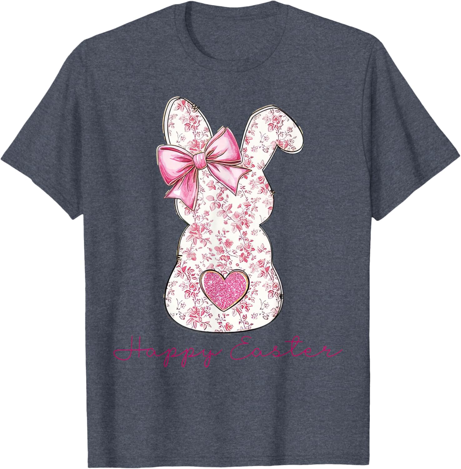 Happy Easter Pink Floral Bunny T-Shirt for Girls and Women - 19