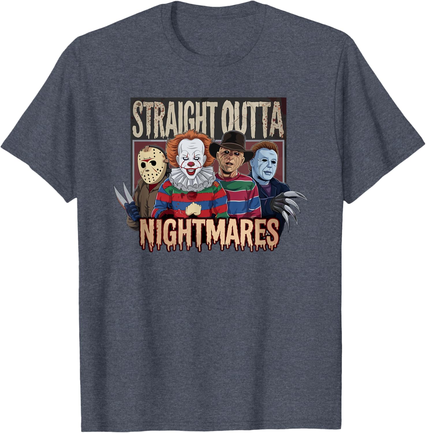 Vintage Horror Halloween Scary T-Shirt Straight Outta Nightmares Fun - 18
