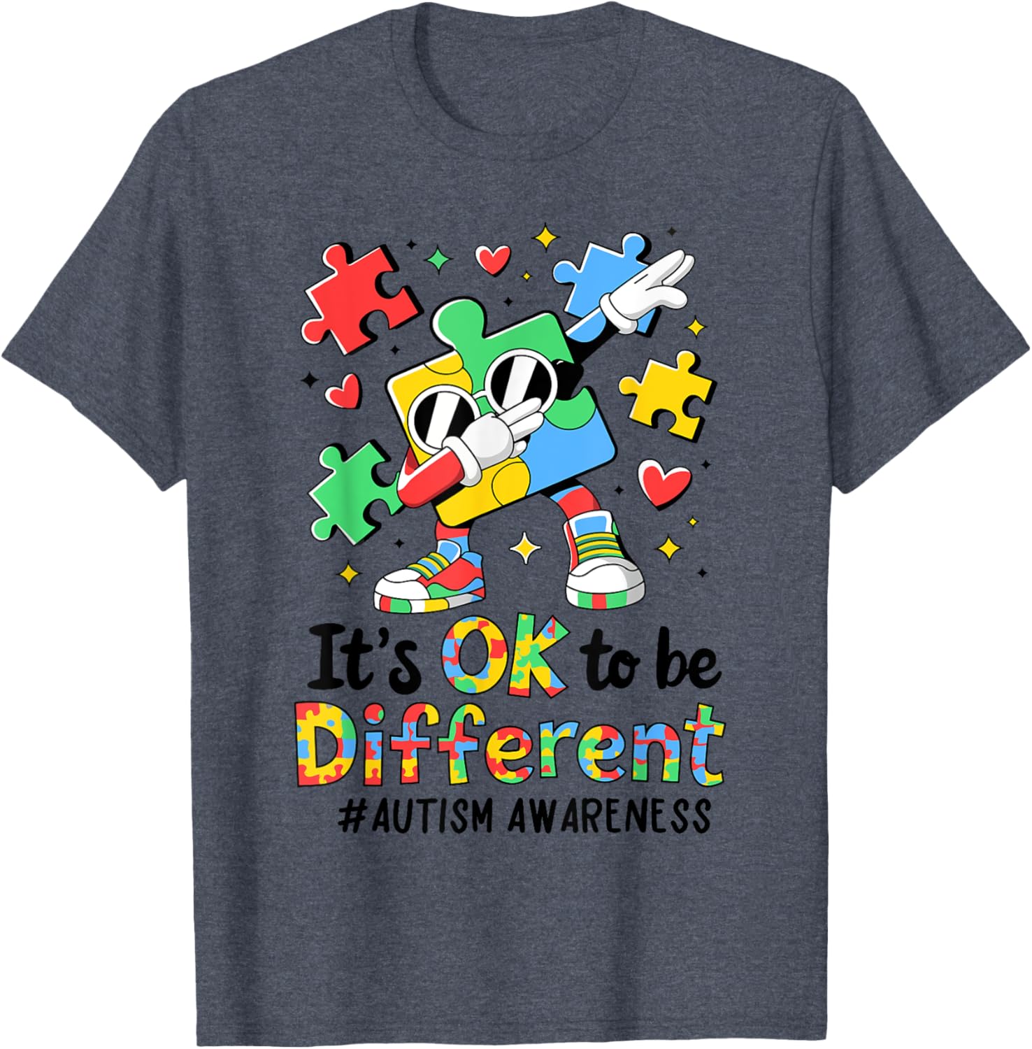 Autism Awareness Dabbing Puzzle Piece T-Shirt It's Okay To Be Different - 16