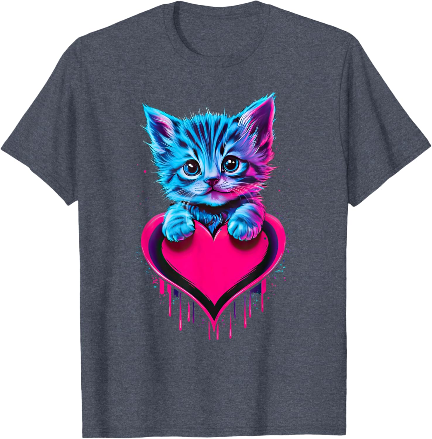 Cute Cat Valentine T-Shirt for Men, Women, and Kids - Funny Blacklight Design - 18