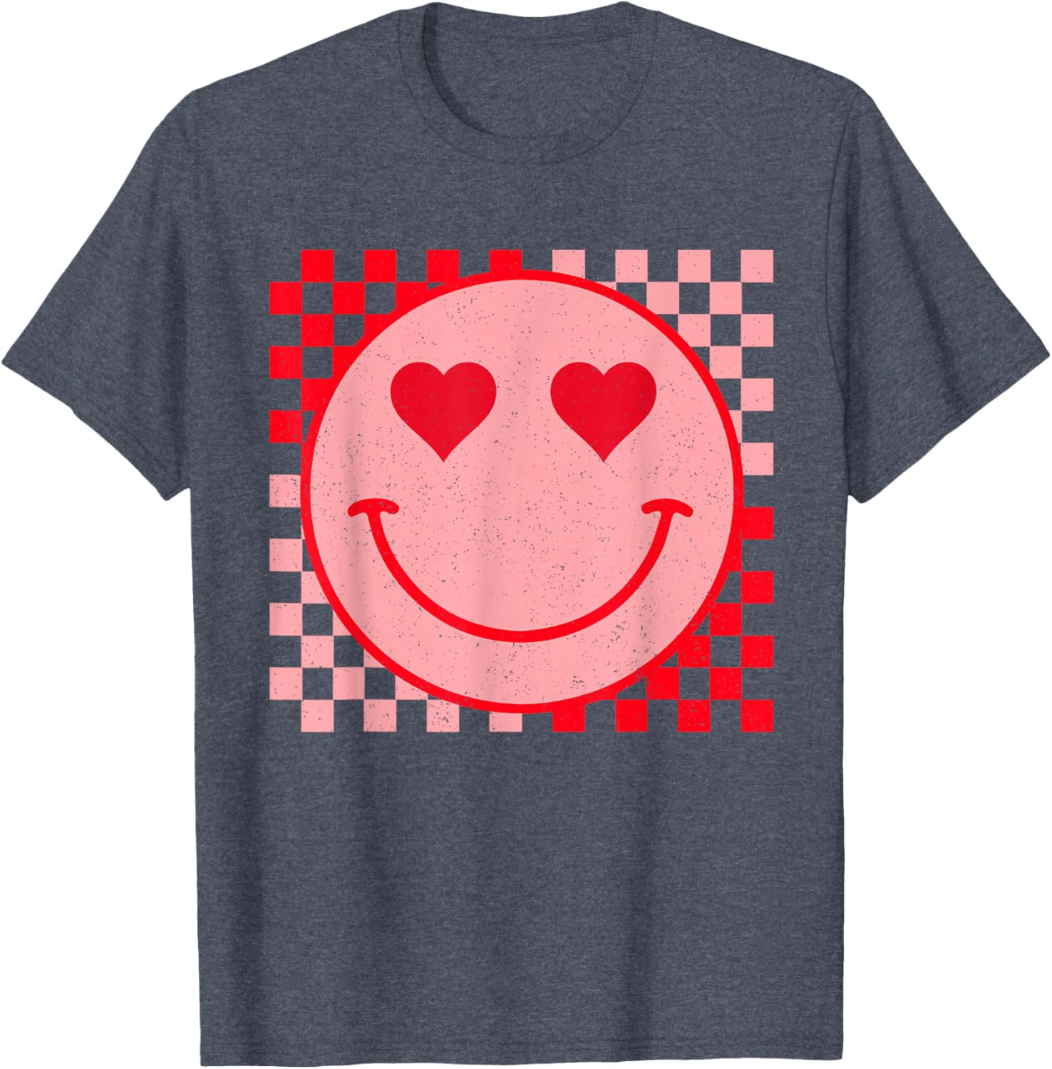 Trendy Smiling Face Checkered Pattern Valentine's Day T-Shirt for Fun Fashion - 1